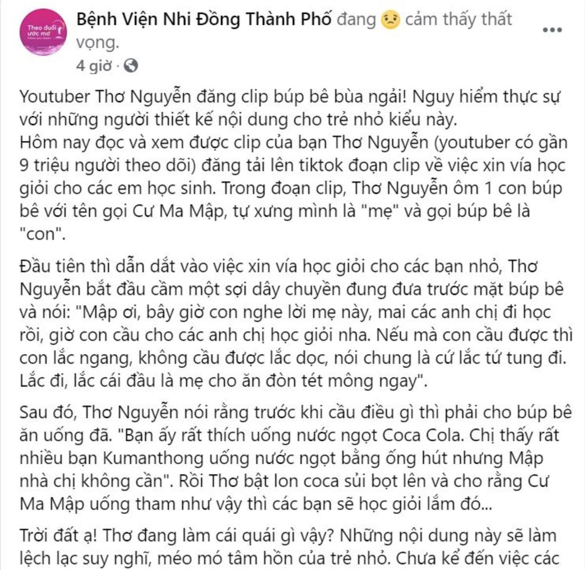 Trước clip 'xin vía học giỏi' của Youtuber Thơ Nguyễn, Bệnh viện Nhi đồng TP.HCM đưa ra cảnh báo Ảnh 2