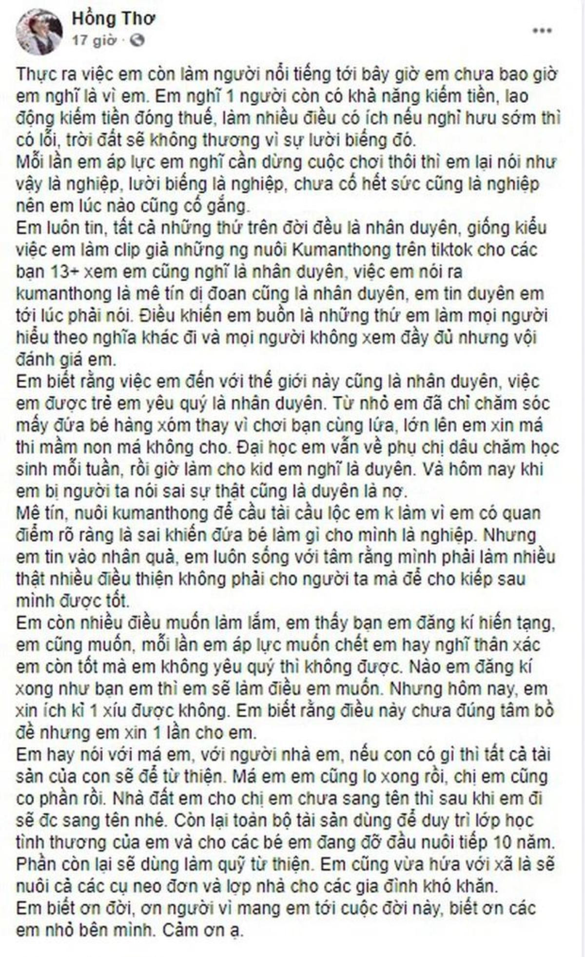 Thơ Nguyễn lên tiếng trần tình sau sự việc bị chỉ trích dữ dội: 'Em đến với thế giới này là nhân duyên' Ảnh 2