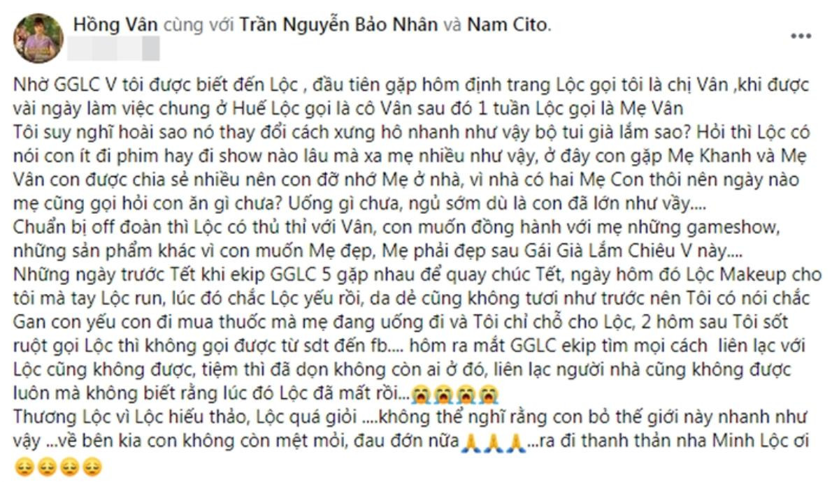 NSND Hồng Vân: 'Phan Minh Lộc hiếu thảo và quá giỏi, không liên lạc được mà không biết cậu ấy mất rồi' Ảnh 2