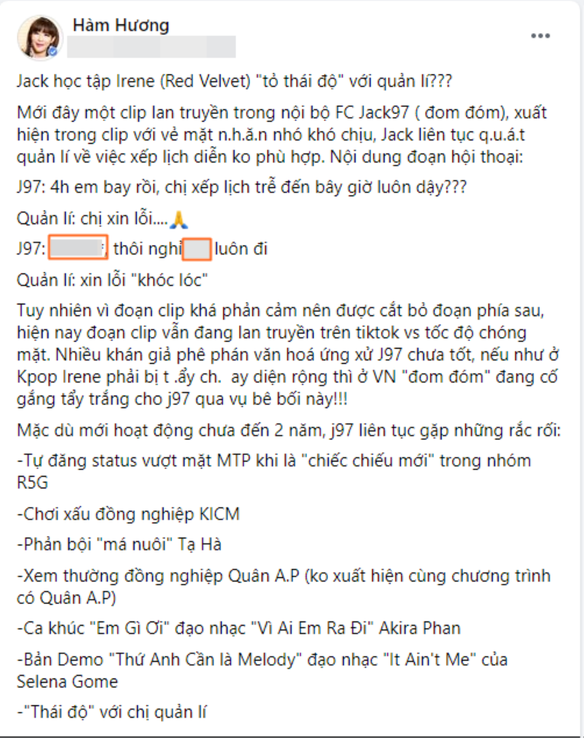 Hương Hàm 'đào' lại clip Jack mắng quản lý, tiết lộ câu chửi bậy động trời bị 'giấu nhẹm'? Ảnh 2