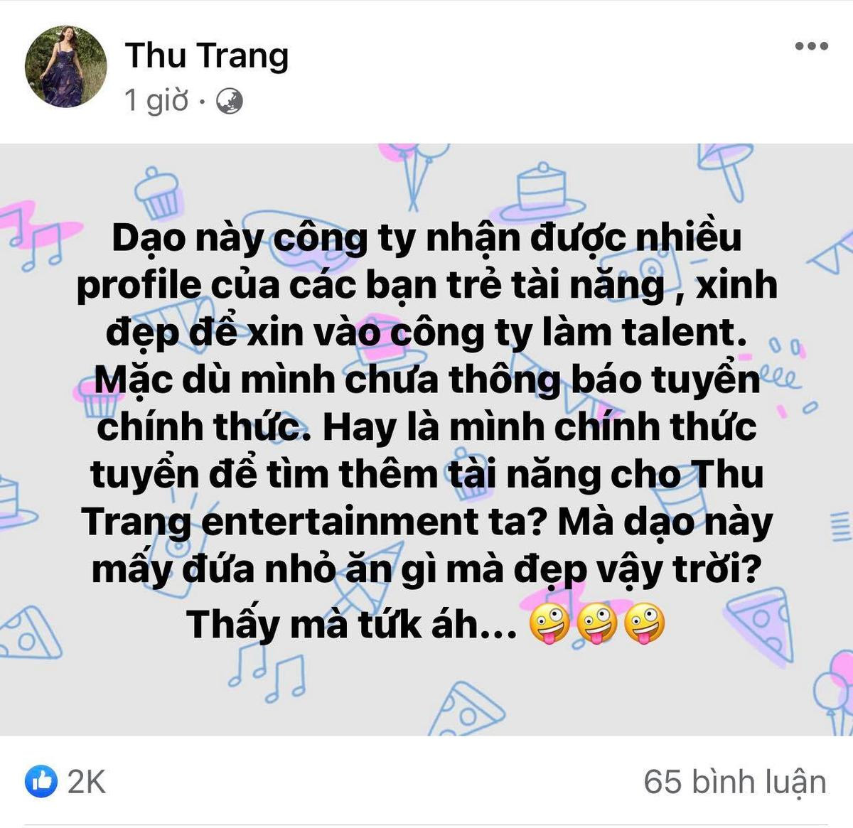 Thu Trang đăng đàn ẩn ý tuyển talent mới cho công ty, đáng chú ý là câu bình luận của Tiến Luật Ảnh 2