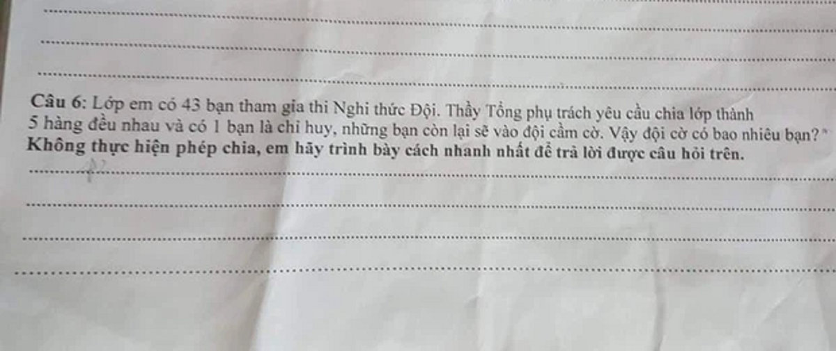 Bài toán lớp 4 gây 'hack não': Làm sao để 'chia đều 43 học sinh thành 5 hàng' Ảnh 1