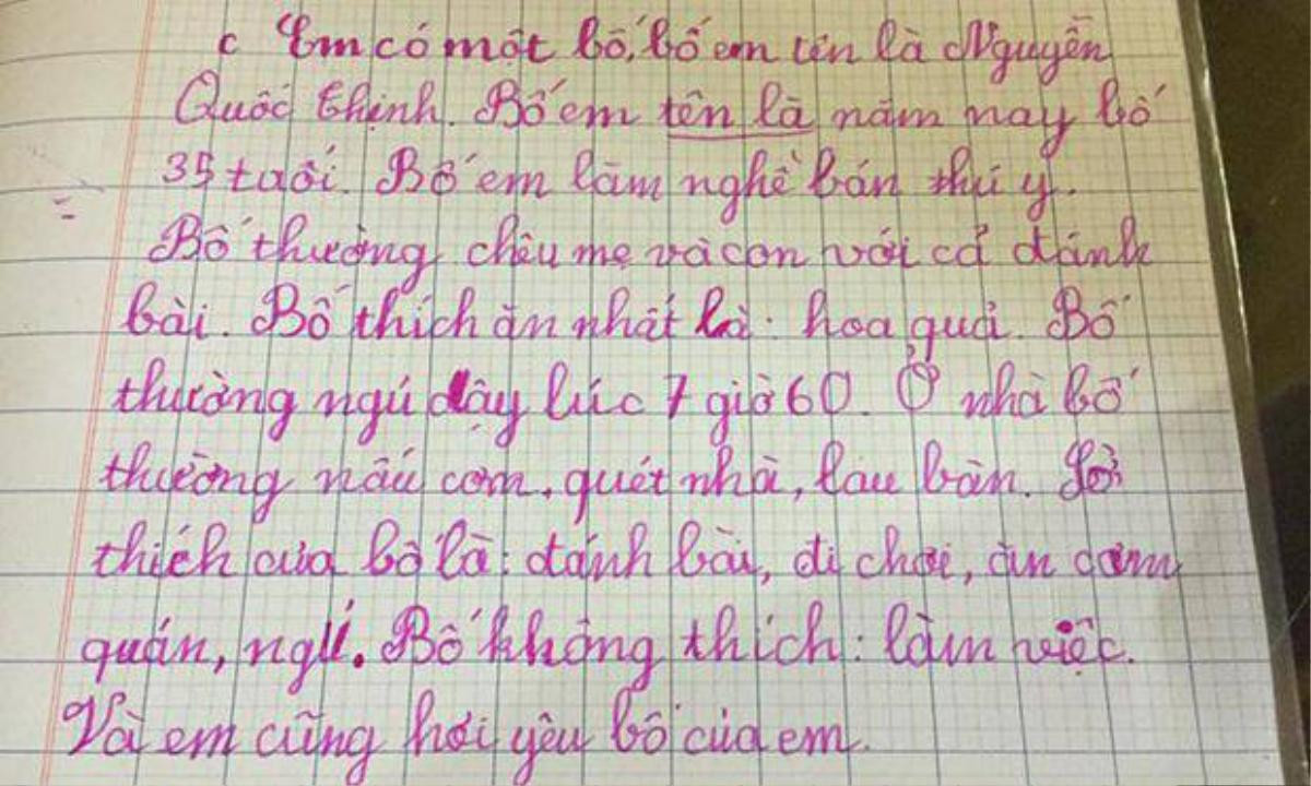 Bài văn tả bố của cô bé tiểu học với loạt tật xấu khó tin, câu chốt cuối cùng khiến dân mạng cười ngất Ảnh 1