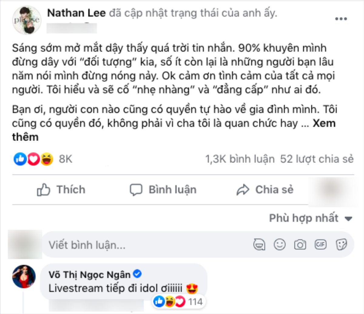 Ngân 98 nhập cuộc drama Ngọc Trinh - Nathan Lee, để lại dòng bình luận như 'châm dầu vào lửa' Ảnh 3