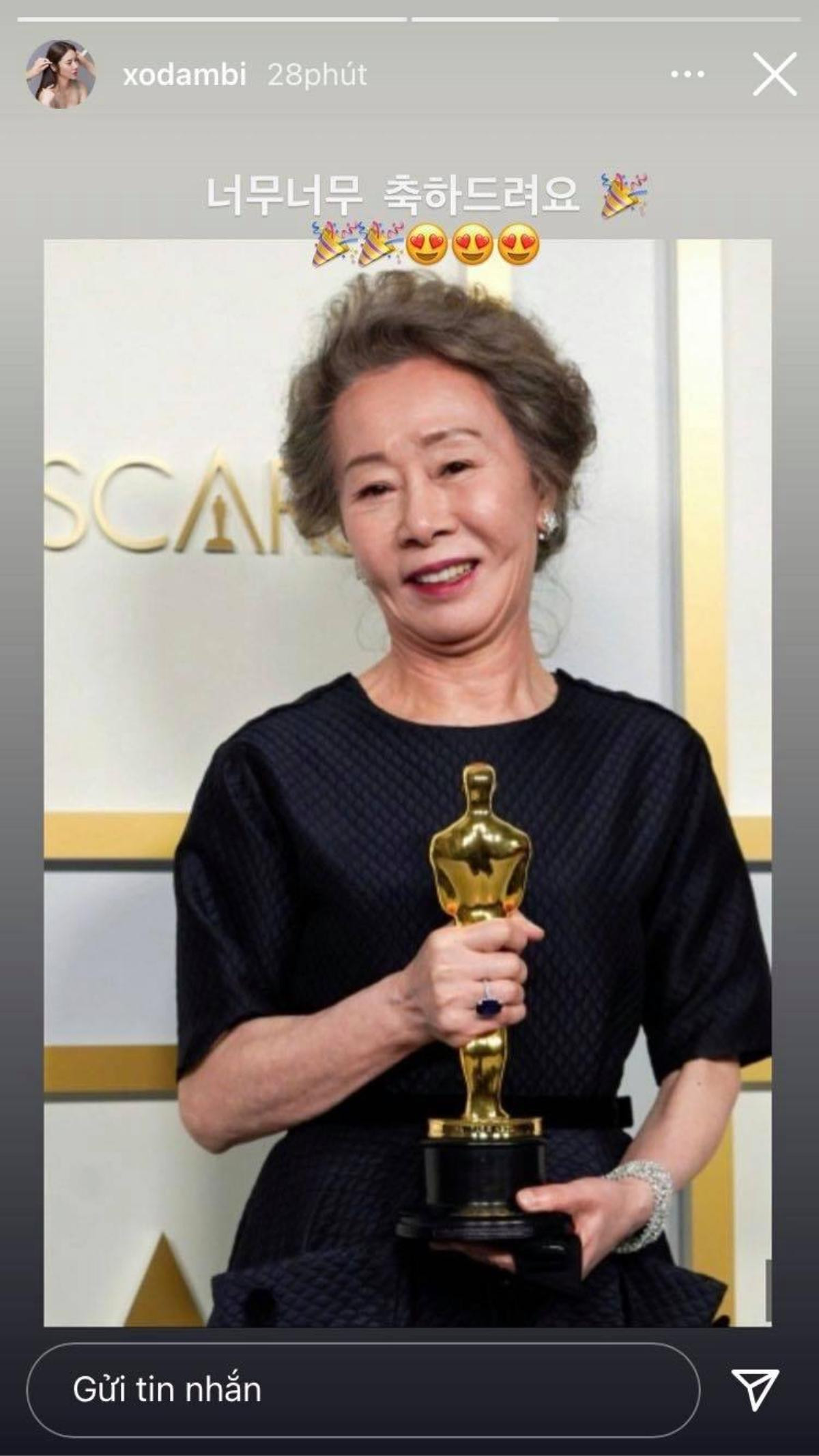 Hàng loạt sao Hàn chúc mừng 'bà ngoại quốc dân' Youn Yuh Jung thắng Oscar 2021! Ảnh 15