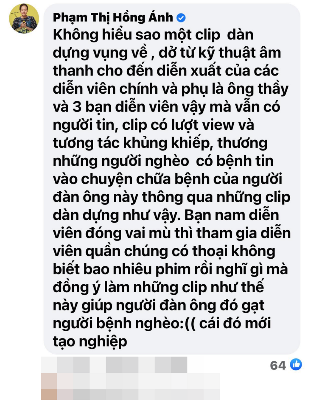 Diễn viên Hồng Ánh bị chỉ trích ngược sau lùm xùm tố 'đàn em' giả mù cho ông Võ Hoàng Yên chữa bệnh Ảnh 2