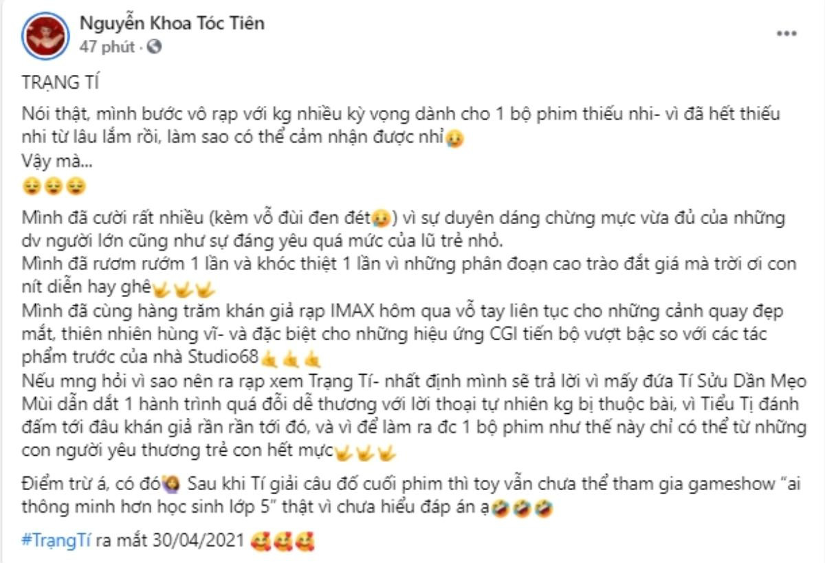 Vài nghệ sĩ hiếm hoi ủng hộ 'Trạng Tí' trước ngày phim ra rạp: Tóc Tiên là người có tâm nhất! Ảnh 6