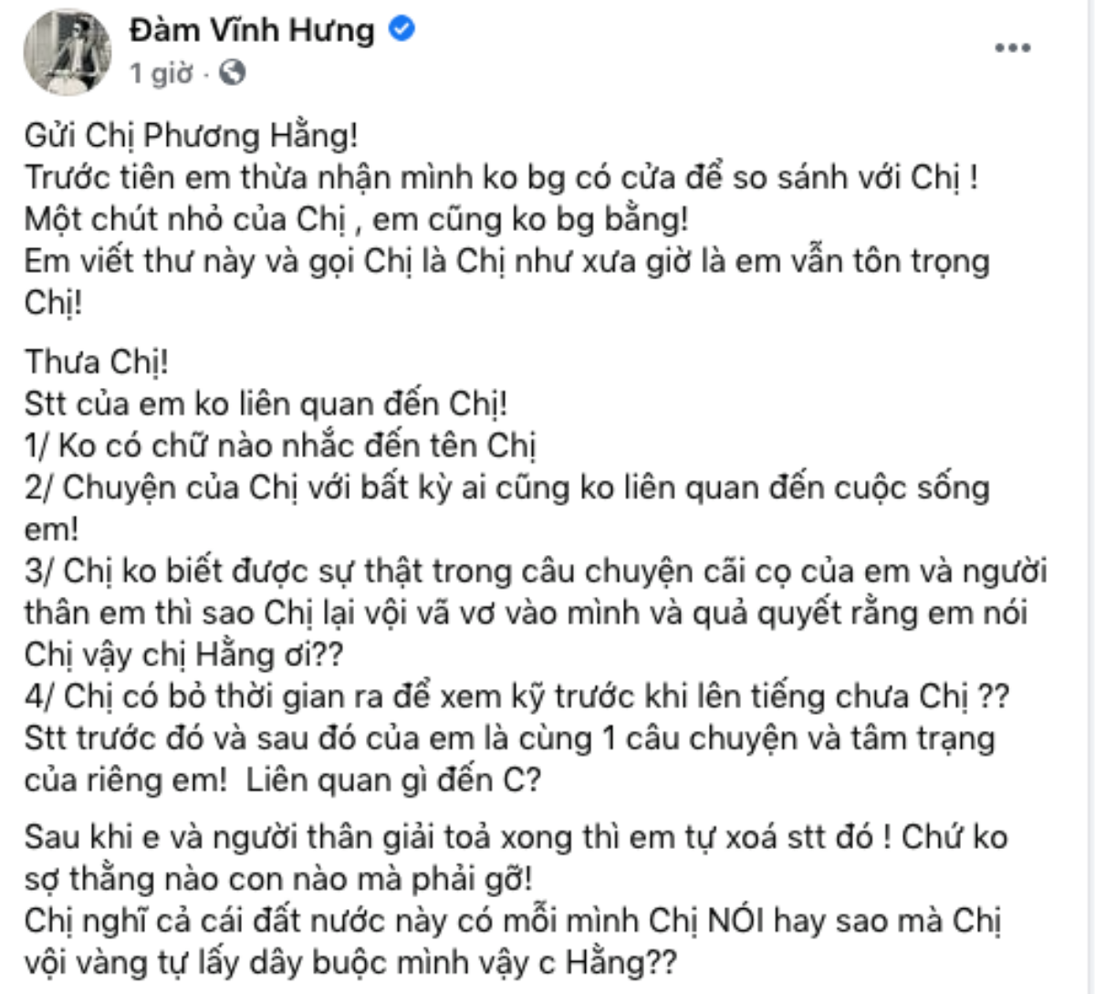 Ca sĩ Đàm Vĩnh Hưng bức xúc viết tâm thư gửi vợ ông Dũng 'lò vôi': 'Chị đang đánh mất mình từng ngày' Ảnh 4