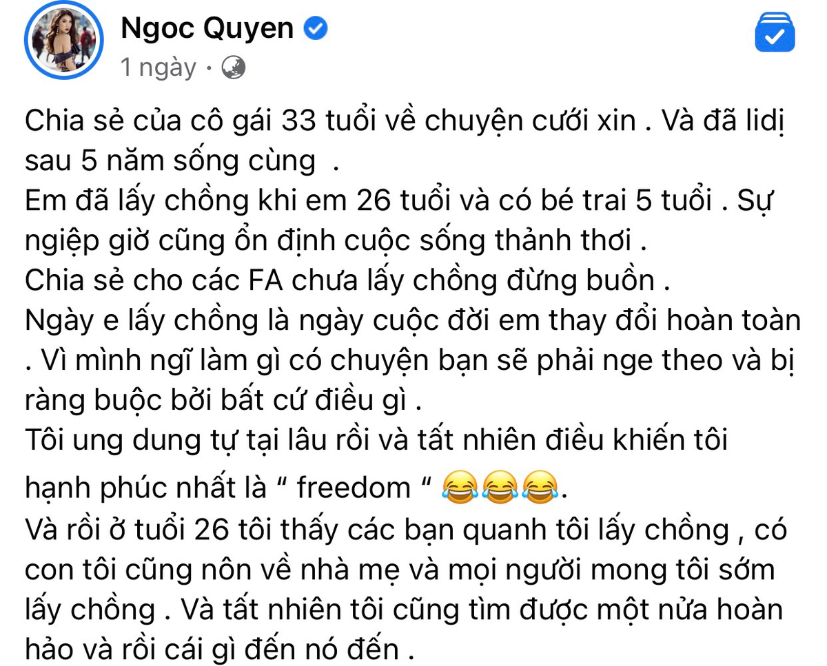 Bước qua 'sóng gió' hôn nhân, Ngọc Quyên khuyên chị em: 'Nghe lời hối thúc lấy chồng đại, xui ráng chịu' Ảnh 2