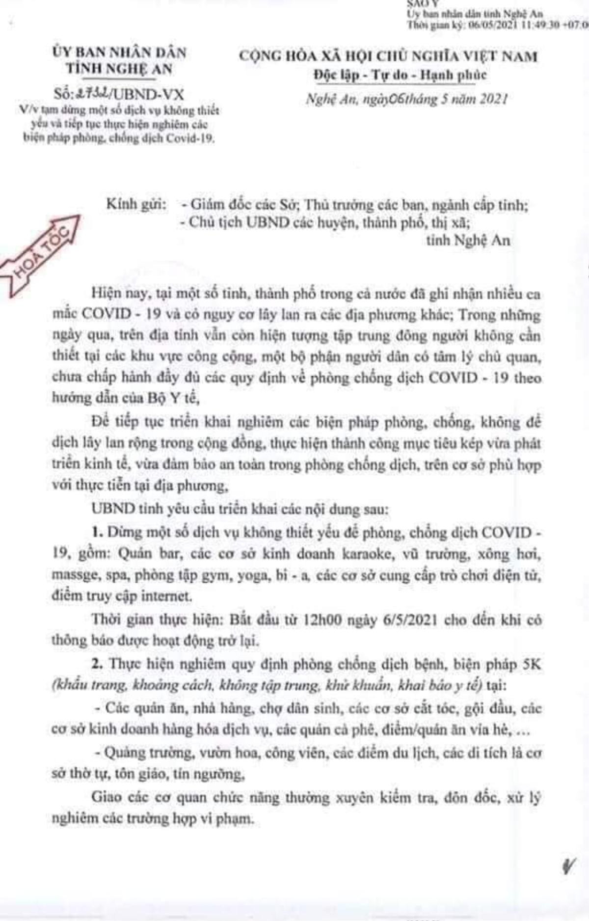 Nghệ An và Hà Tĩnh tạm dừng một số dịch vụ để phòng chống Covid-19 Ảnh 1