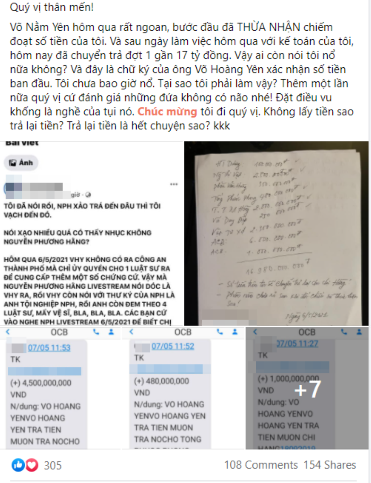 Vừa khoe ông Võ Hoàng Yên trả nợ gần 17 tỷ, bà Phương Hằng liền bị bóc phốt: 'Sao số dư không thay đổi?' Ảnh 2