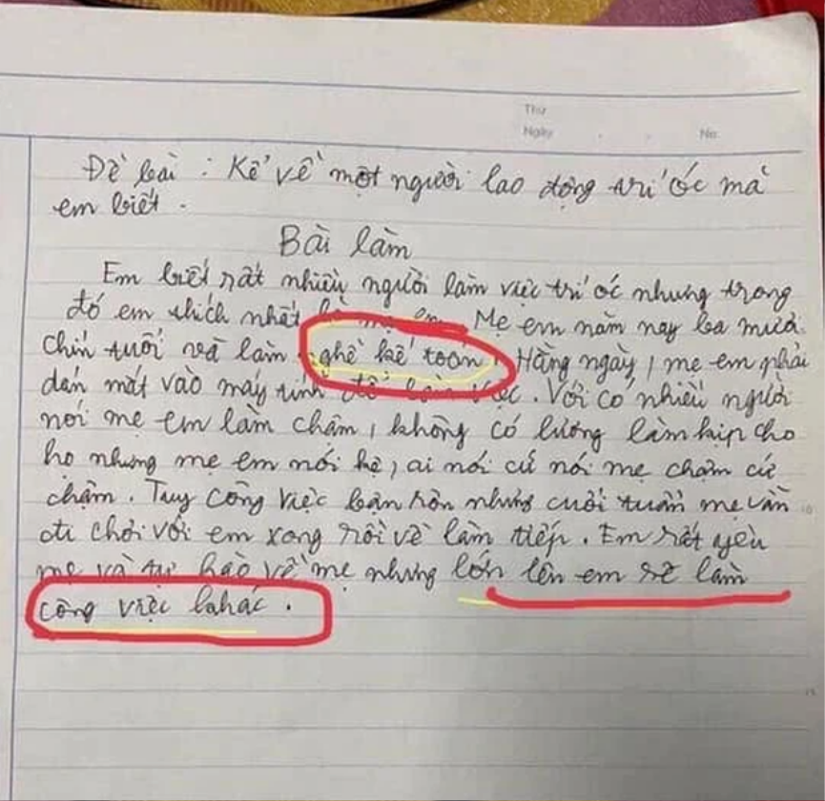 Làm văn kể về công việc của mẹ, cậu bé tiểu học khiến dân mạng ngã ngửa vì câu chốt cuối bài Ảnh 1