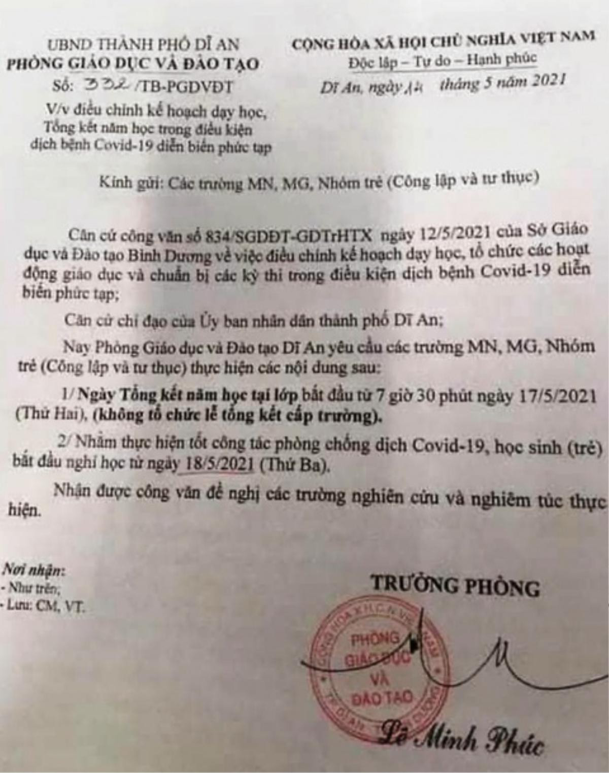 Điều tra đối tượng giả mạo văn bản cho học sinh nghỉ học ở Bình Dương Ảnh 1