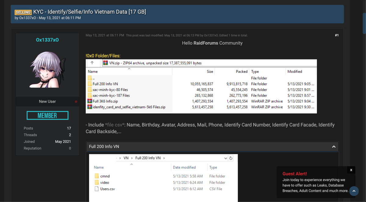 Vụ 17 GB dữ liệu chứa CMND của hàng nghìn người Việt bị rao bán trên mạng: Hacker có động thái mới Ảnh 1