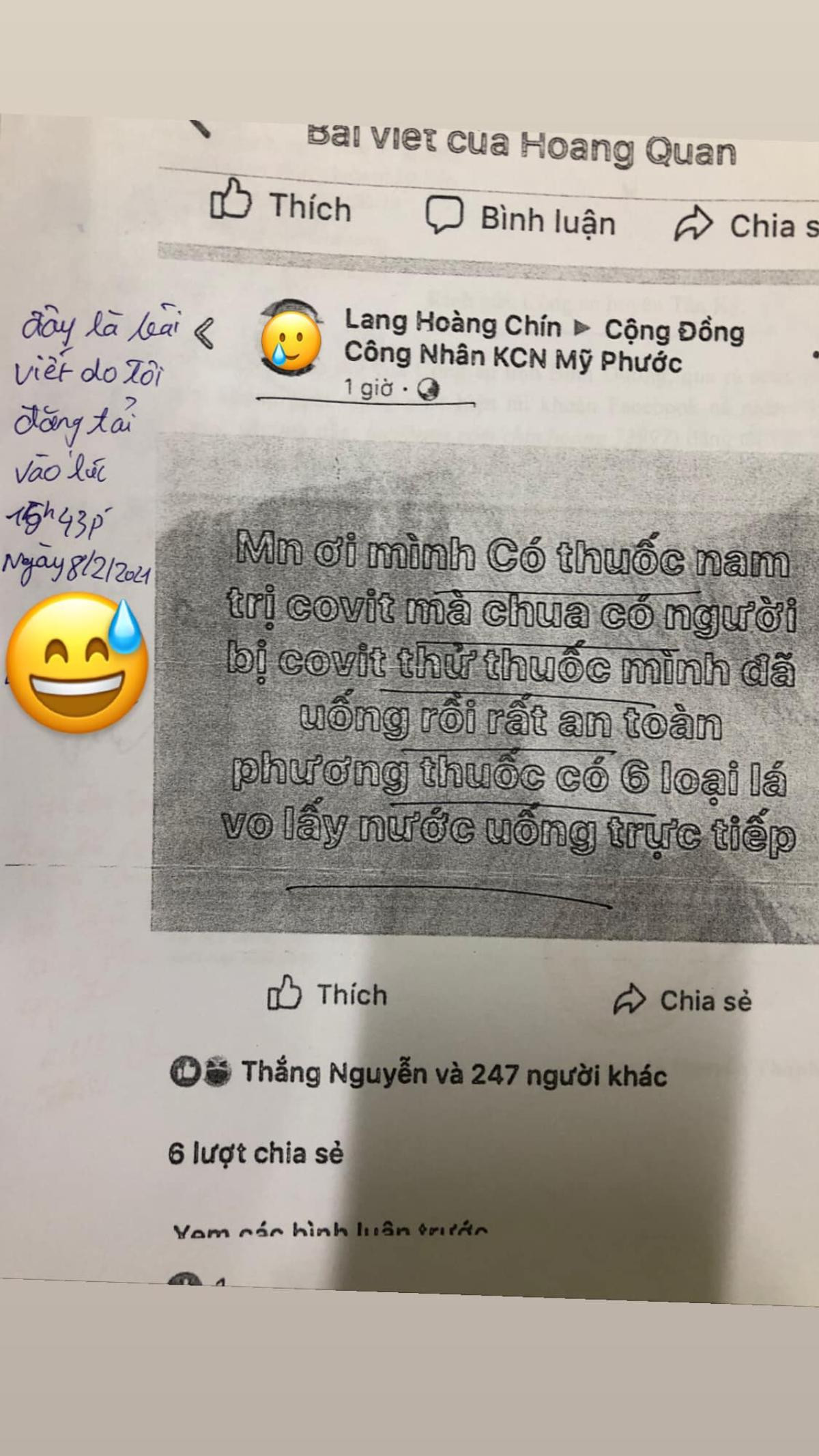 Đăng tin khoe bài thuốc 'chữa COVID-19 bằng 6 loại lá cây' nghe từ hàng xóm, nam thanh niên bị triệu tập Ảnh 2