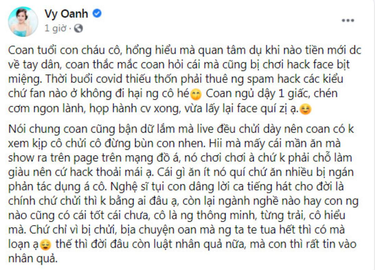 Vừa lấy lại Facebook, Vy Oanh nhắn gửi bà Phương Hằng: 'Tự bịa bao thứ xấu xa nhất, muốn chửi cứ chửi' Ảnh 5