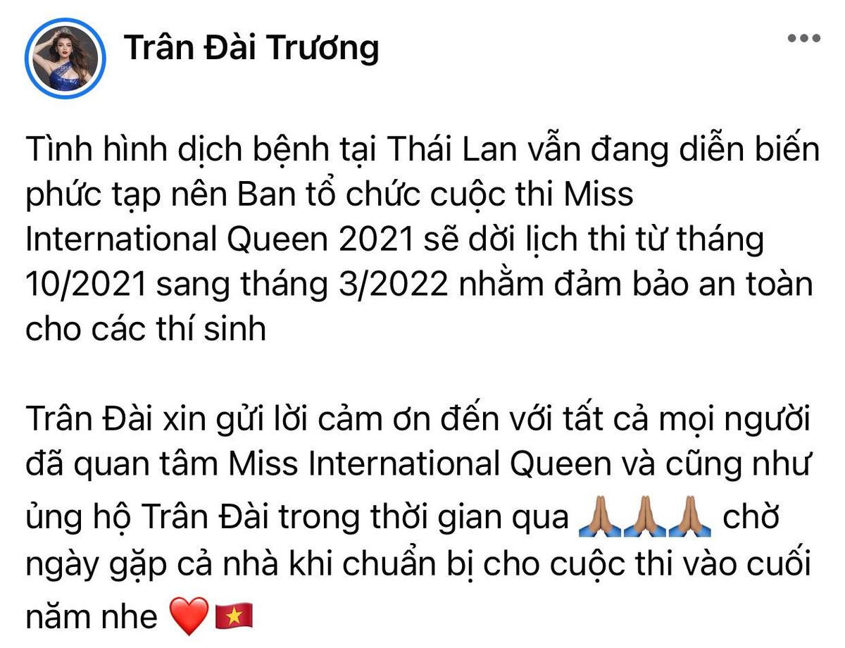 Miss International Queen 2021 hoãn thi, Trần Đài tiết lộ lý do đằng sau Ảnh 3