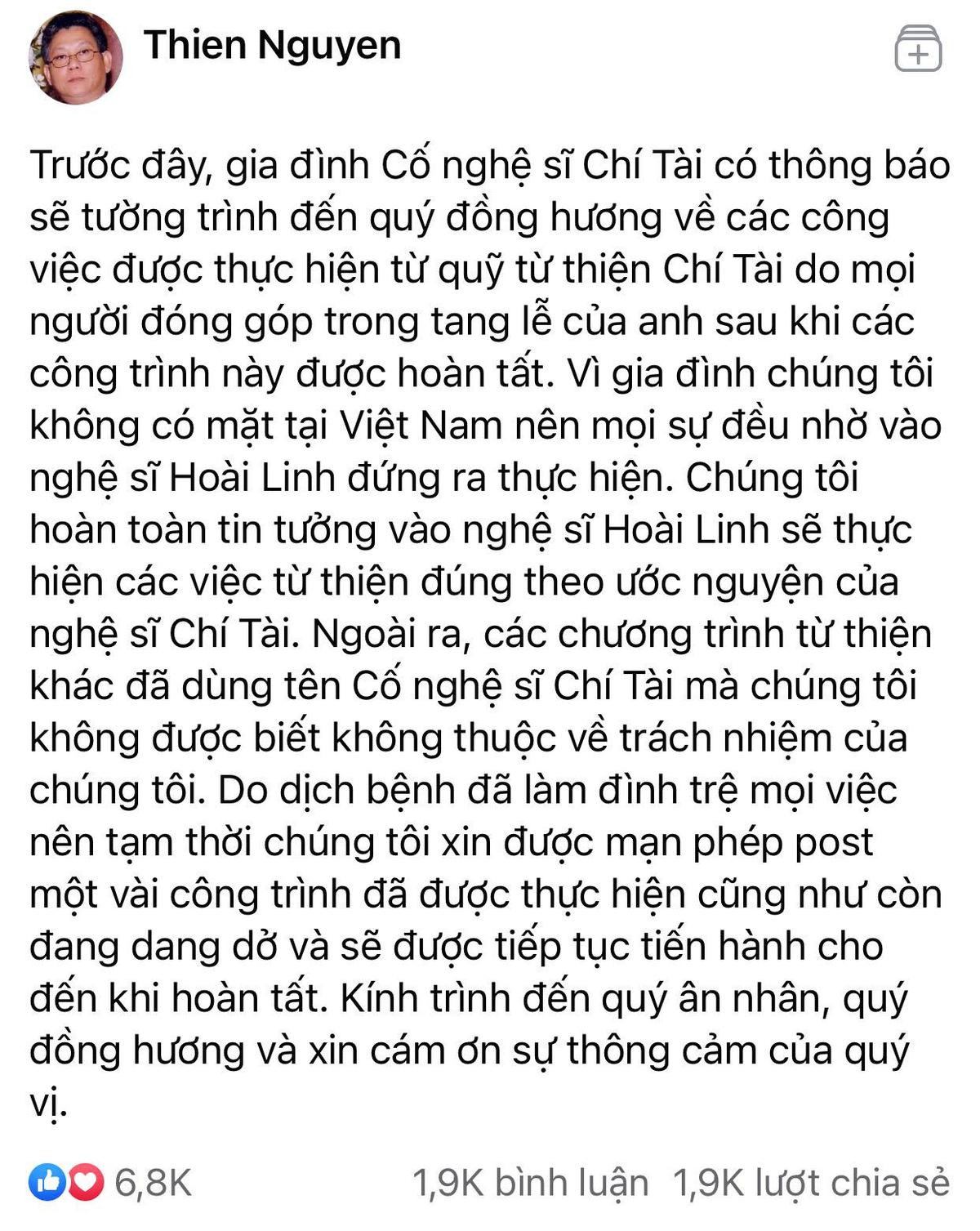 Vợ cố nghệ sĩ Chí Tài đăng ảnh làm từ thiện, gửi lời cảm ơn đến NSƯT Hoài Linh Ảnh 3