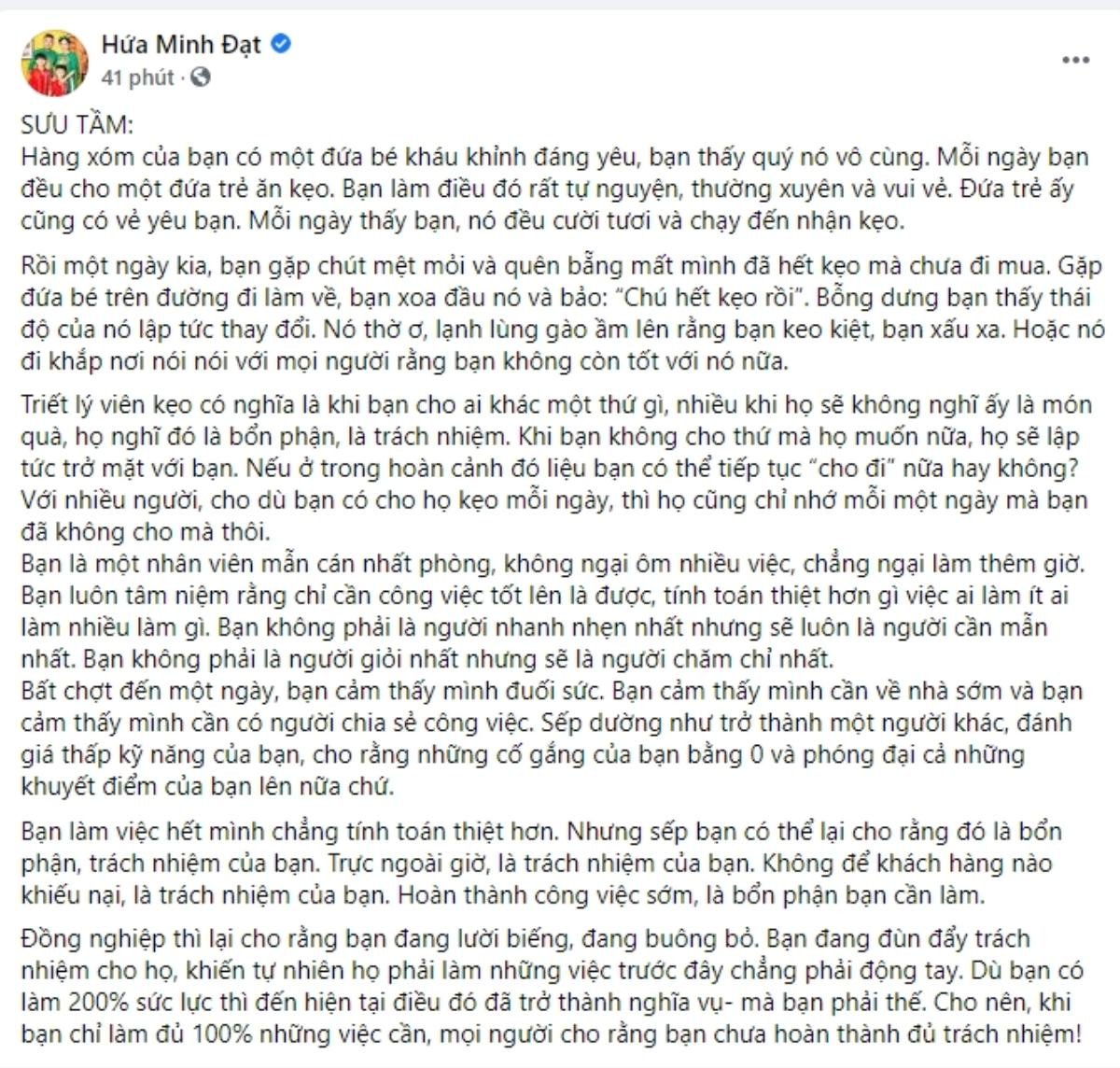 Hứa Minh Đạt đăng triết lý sâu cay ủng hộ Hoài Linh: 'Khi bạn cho ai khác thứ gì, họ nghĩ đó là bổn phận' Ảnh 2