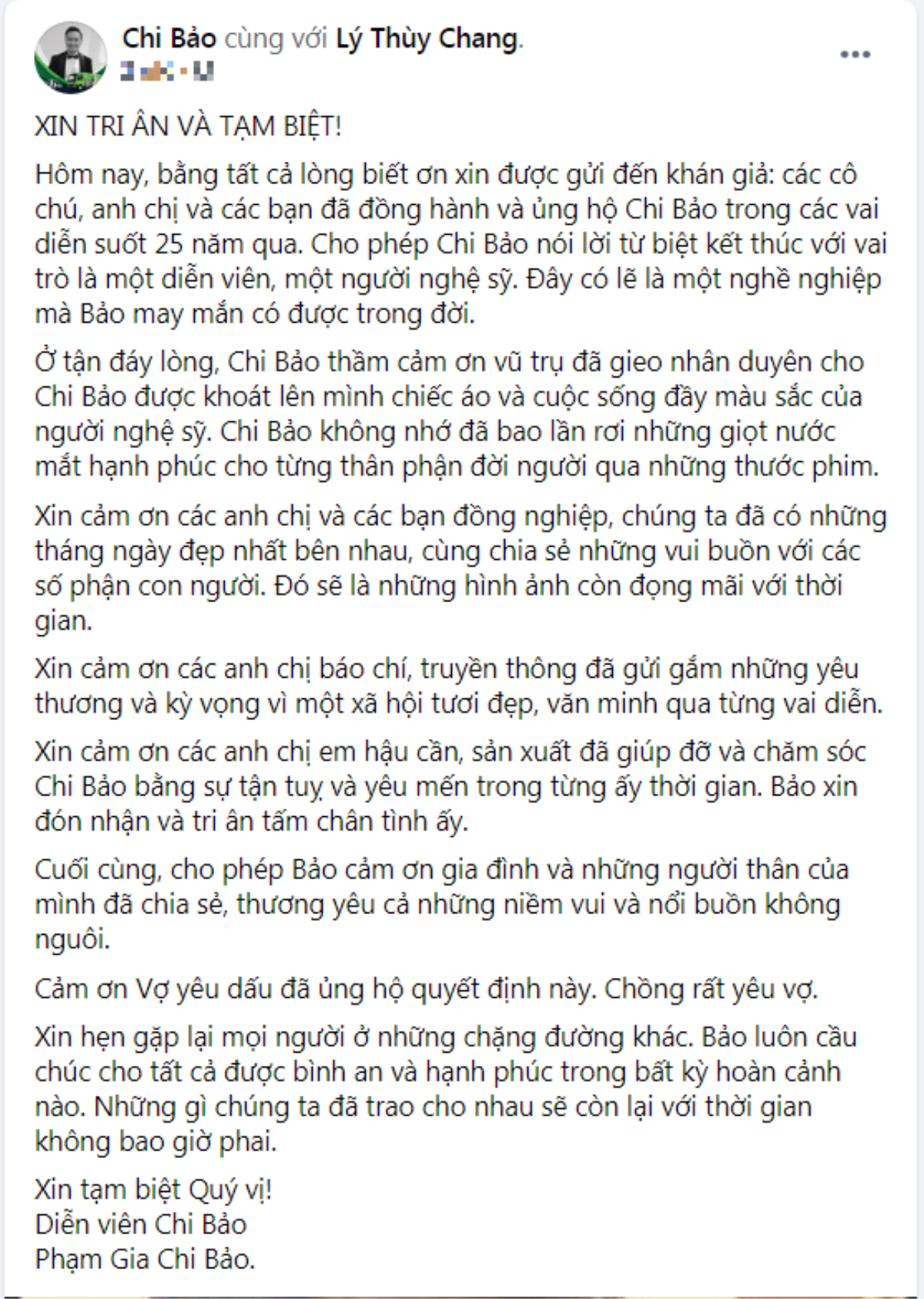 Chi Bảo giải nghệ, vợ đại gia kém 16 tuổi gây chú ý với lời nhắn đặc biệt Ảnh 1