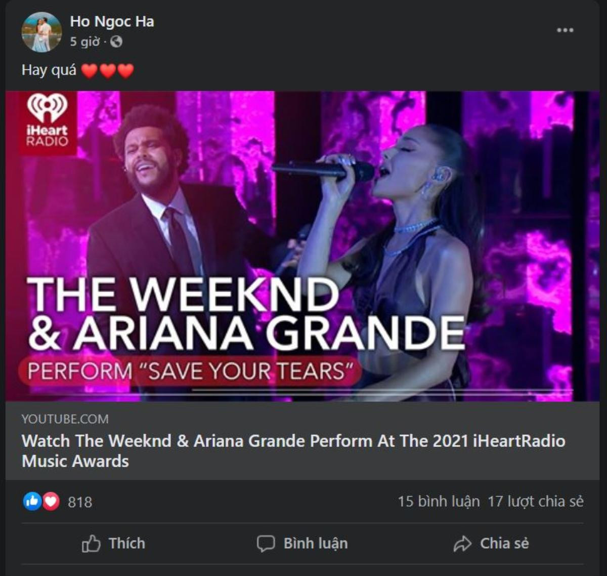 Hồ Ngọc Hà 'mê chữ ê kéo dài' sân khấu của The Weeknd - Ariana Grande tại iHeartRadio Music Awards Ảnh 4