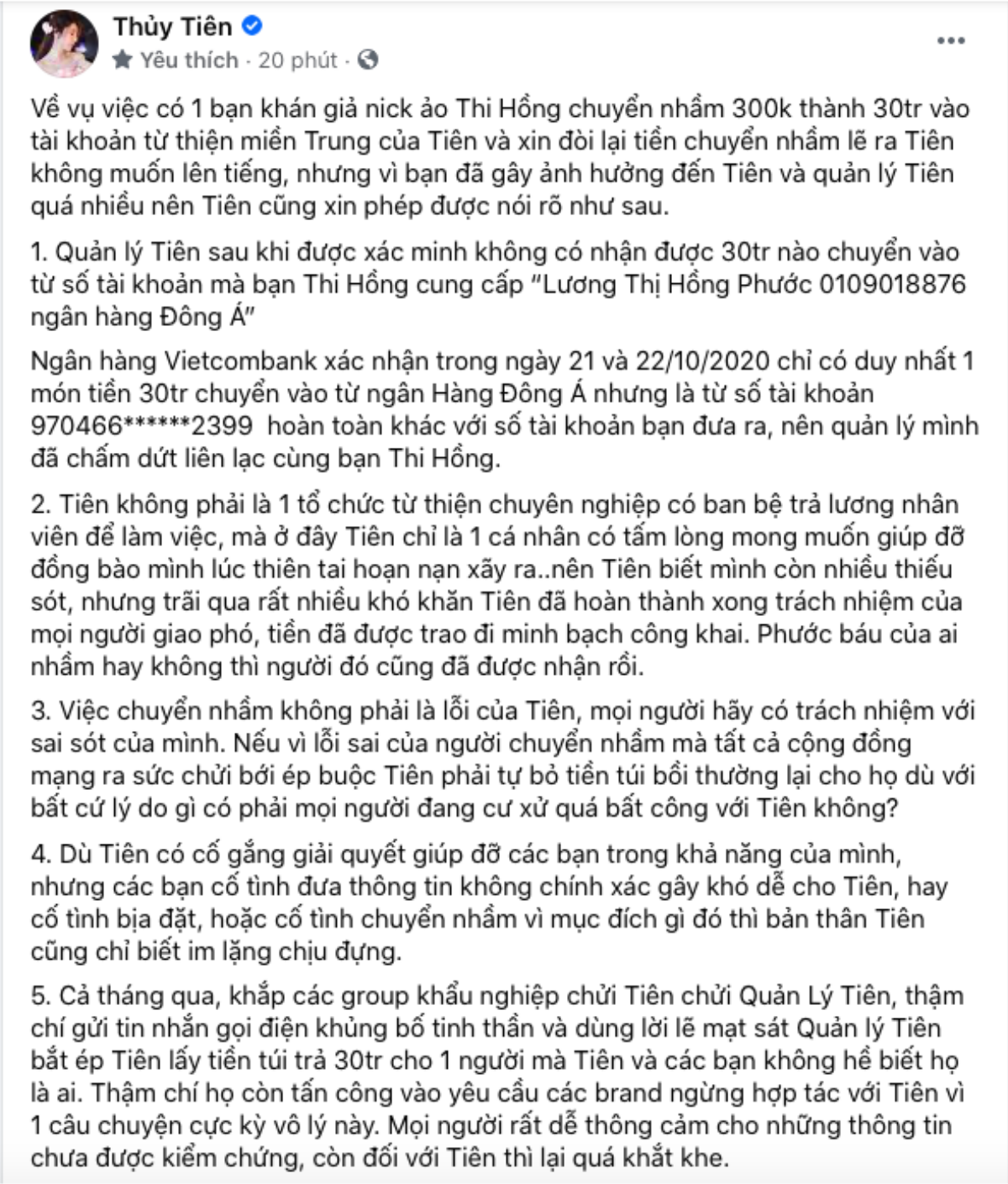 Thủy Tiên lên tiếng vụ quản lí bị tố 'ăn chặn' tiền từ thiện: 'Mọi người chửi bới, quá bất công với tôi' Ảnh 2