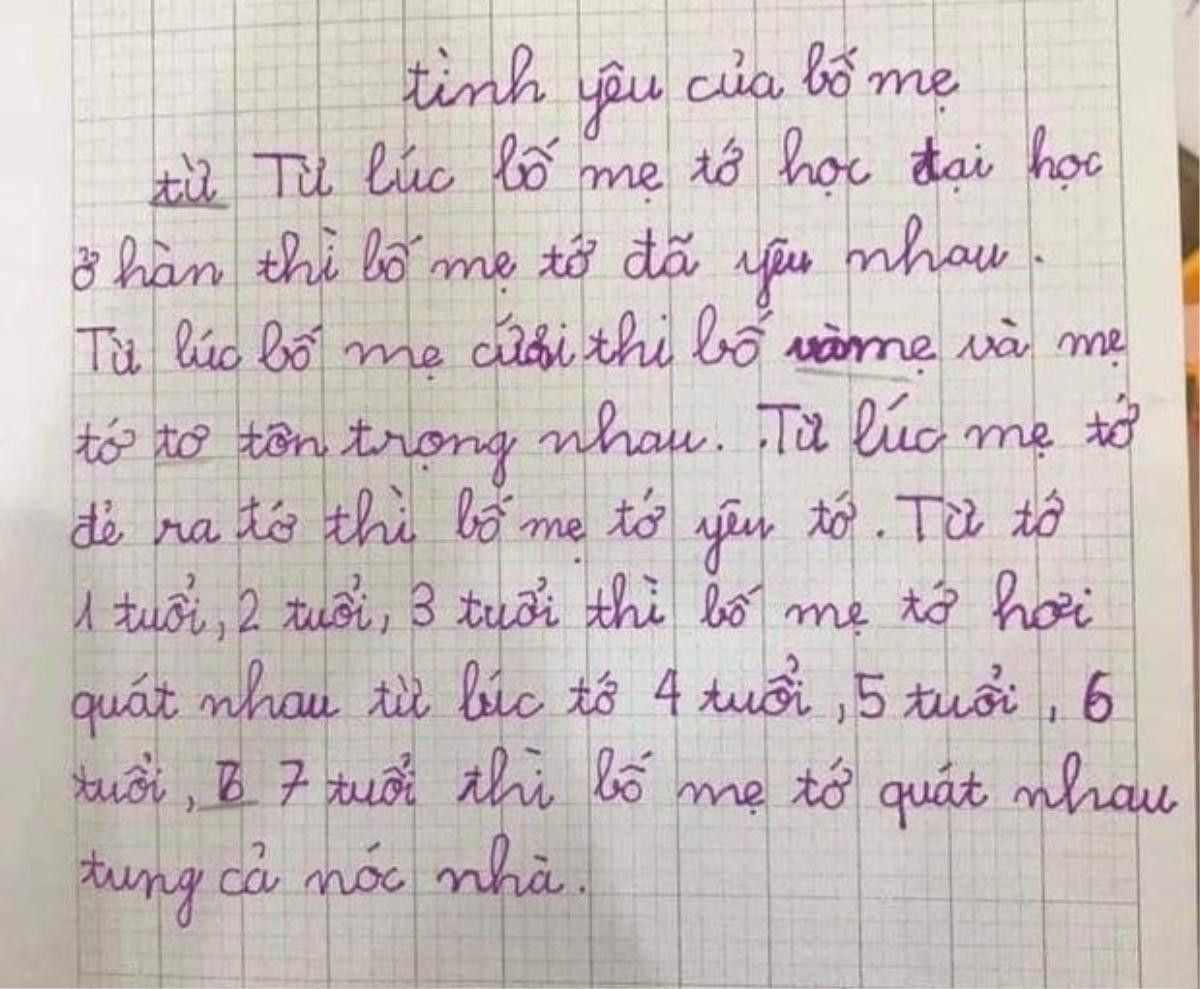 Bài văn bé tả tình yêu của bố mẹ: Tưởng hạnh phúc ngọt ngào ai ngờ 'bóc phốt' siêu thực Ảnh 1