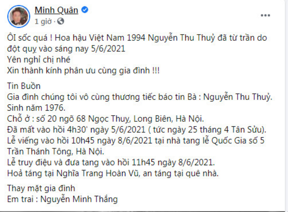 Dàn sao Việt bàng hoàng, tiếc thương trước khi ra đi đột ngột của Hoa hậu Thu Thủy Ảnh 3