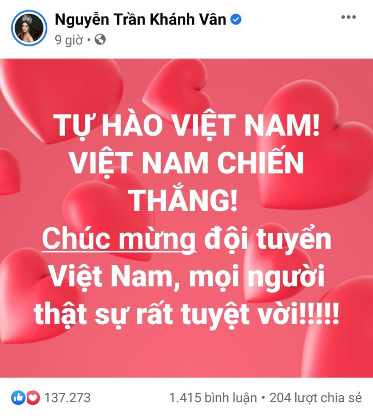 Chung với niềm vui chiến thắng của đội tuyển Việt Nam, dàn nghệ sĩ Việt mỗi người có cách ăn mừng riêng Ảnh 1