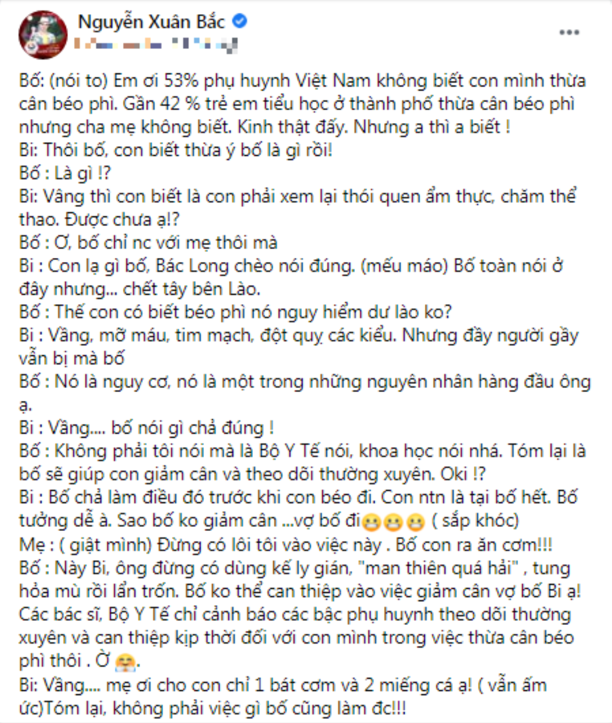 Bị bố Xuân Bắc yêu cầu giảm cân, Bi Béo phản pháo khiến bố á khẩu Ảnh 1