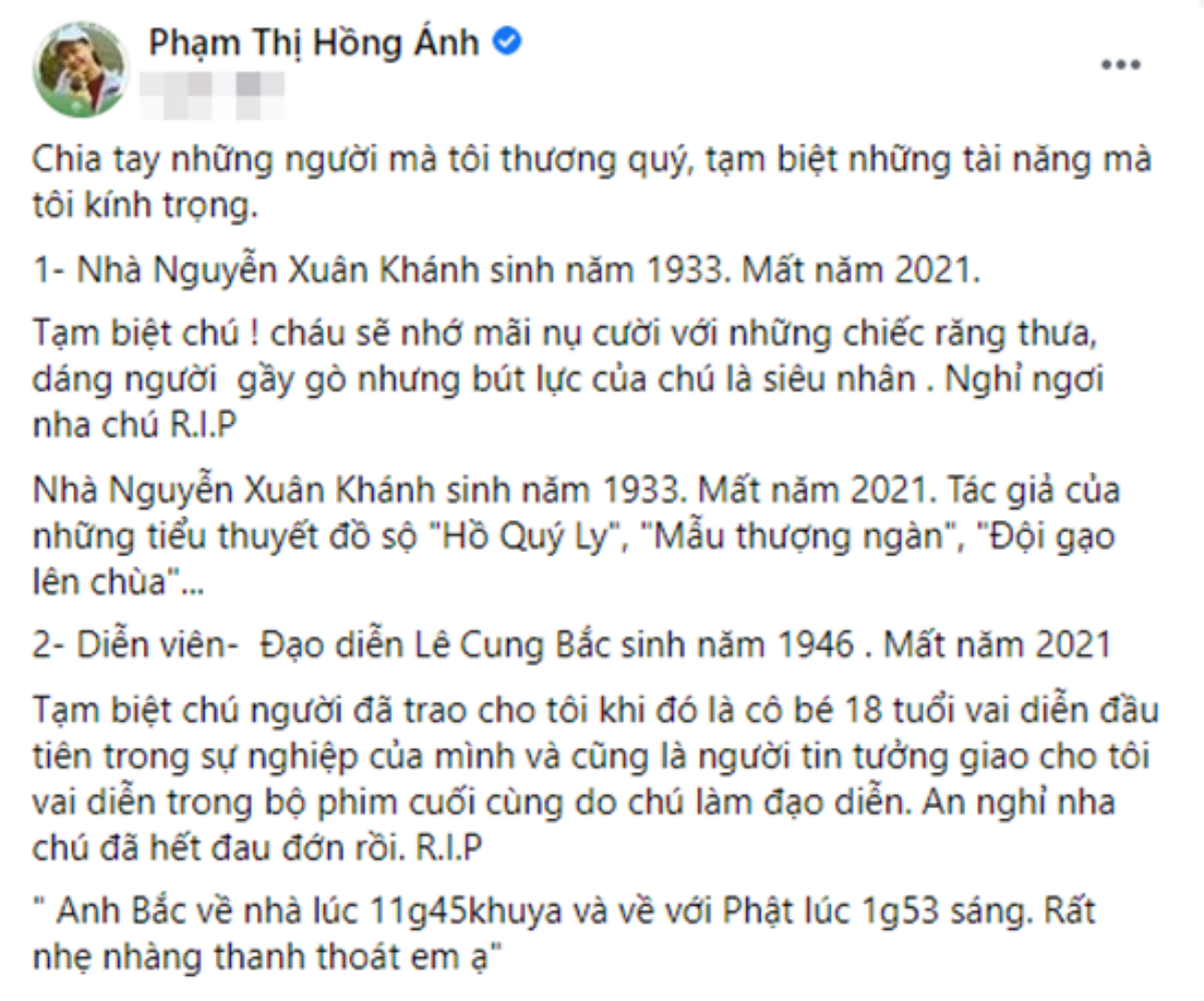 Diễn viên Hồng Ánh xót xa khi nghe tin NSƯT Cung Bắc qua đời: 'Cảm ơn chú đã cho cháu vai diễn ở tuổi 18' Ảnh 4