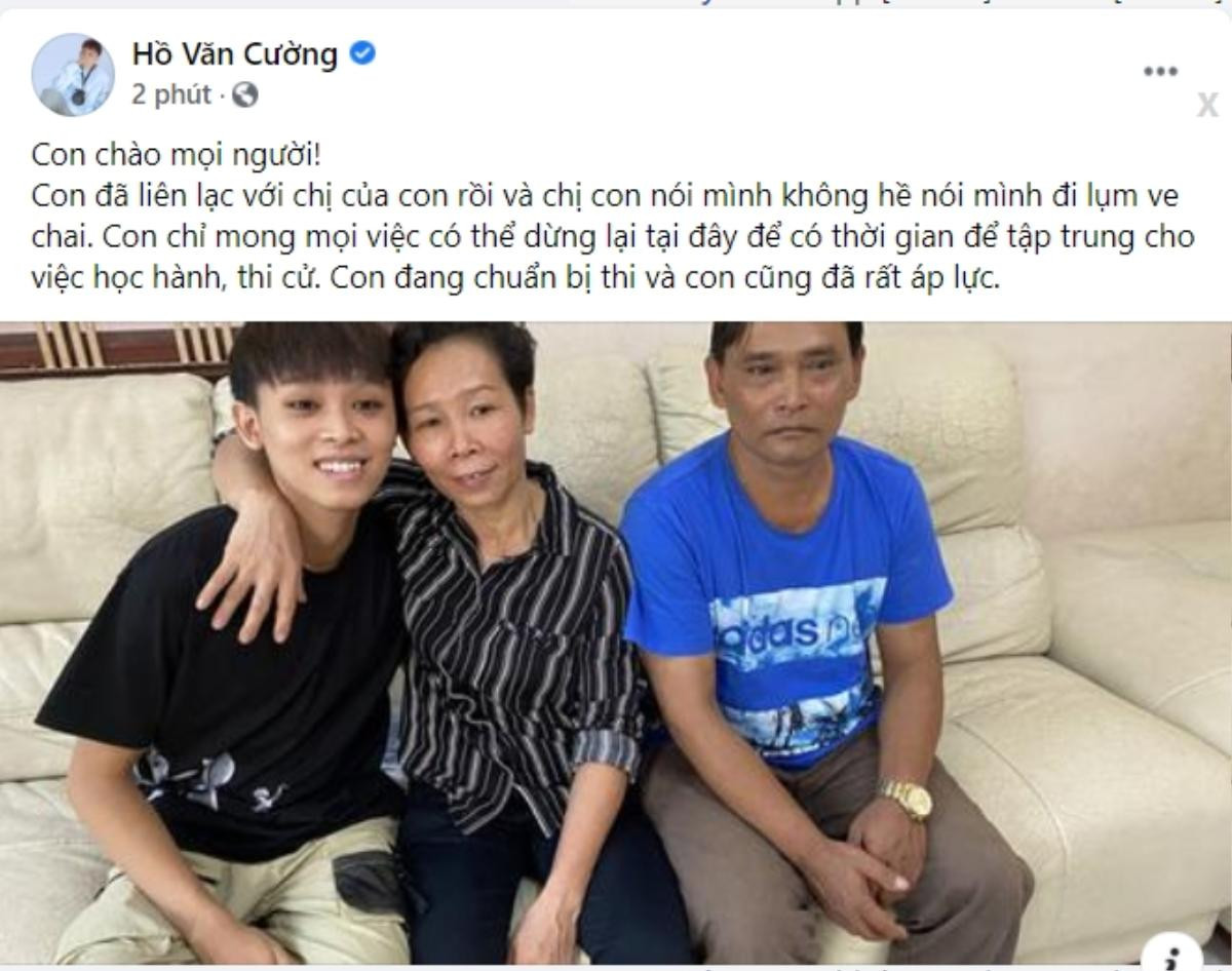 Hồ Văn Cường phủ nhận chuyện chị ruột đi lượm ve chai kiếm sống, muốn dừng mọi việc để tập trung thi cử Ảnh 1