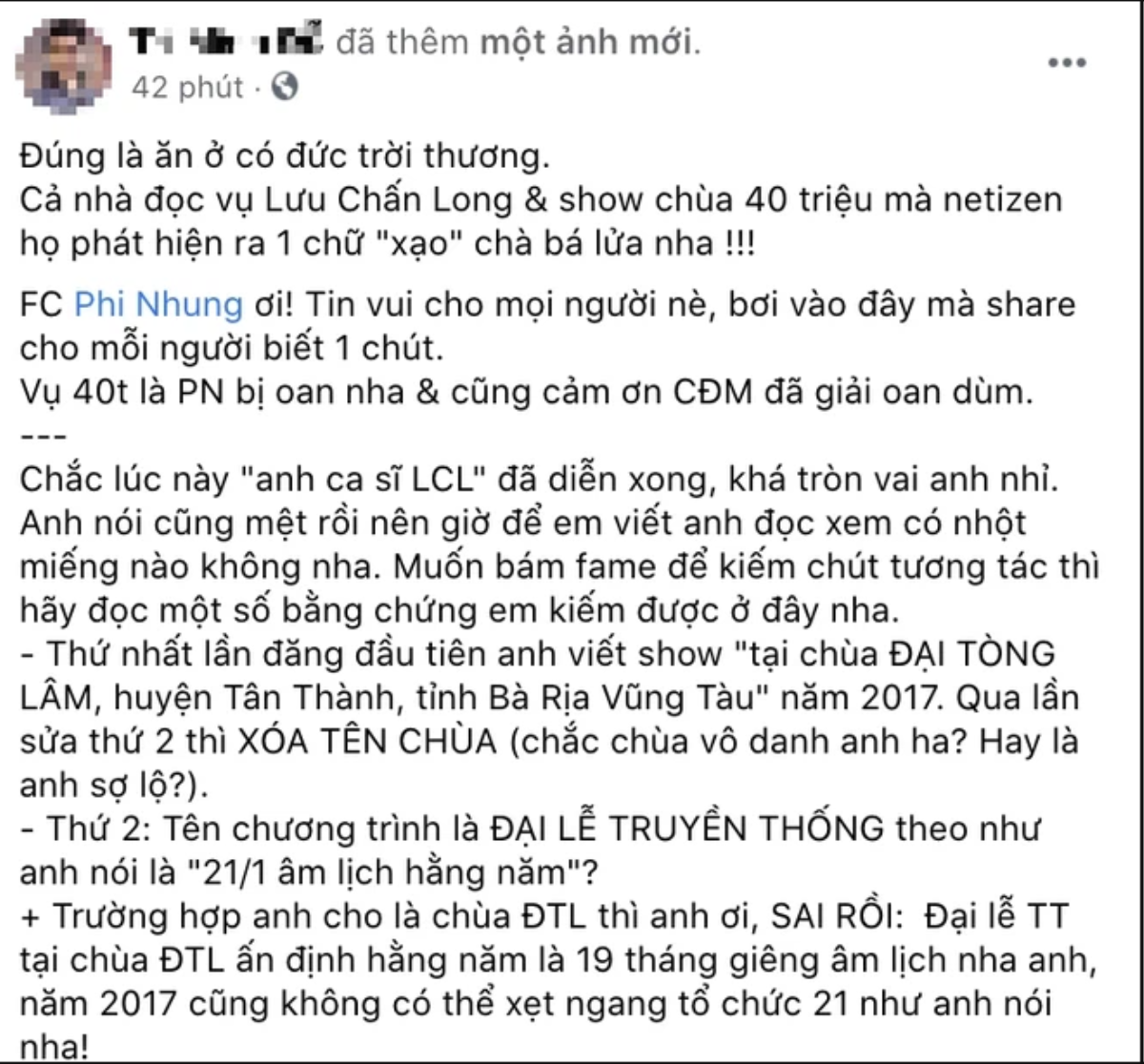 Quản lý Phi Nhung lên tiếng sau lời tố nhận show hát ở chùa 40 triệu: 'Một chữ 'xạo' chà bá lửa' Ảnh 4