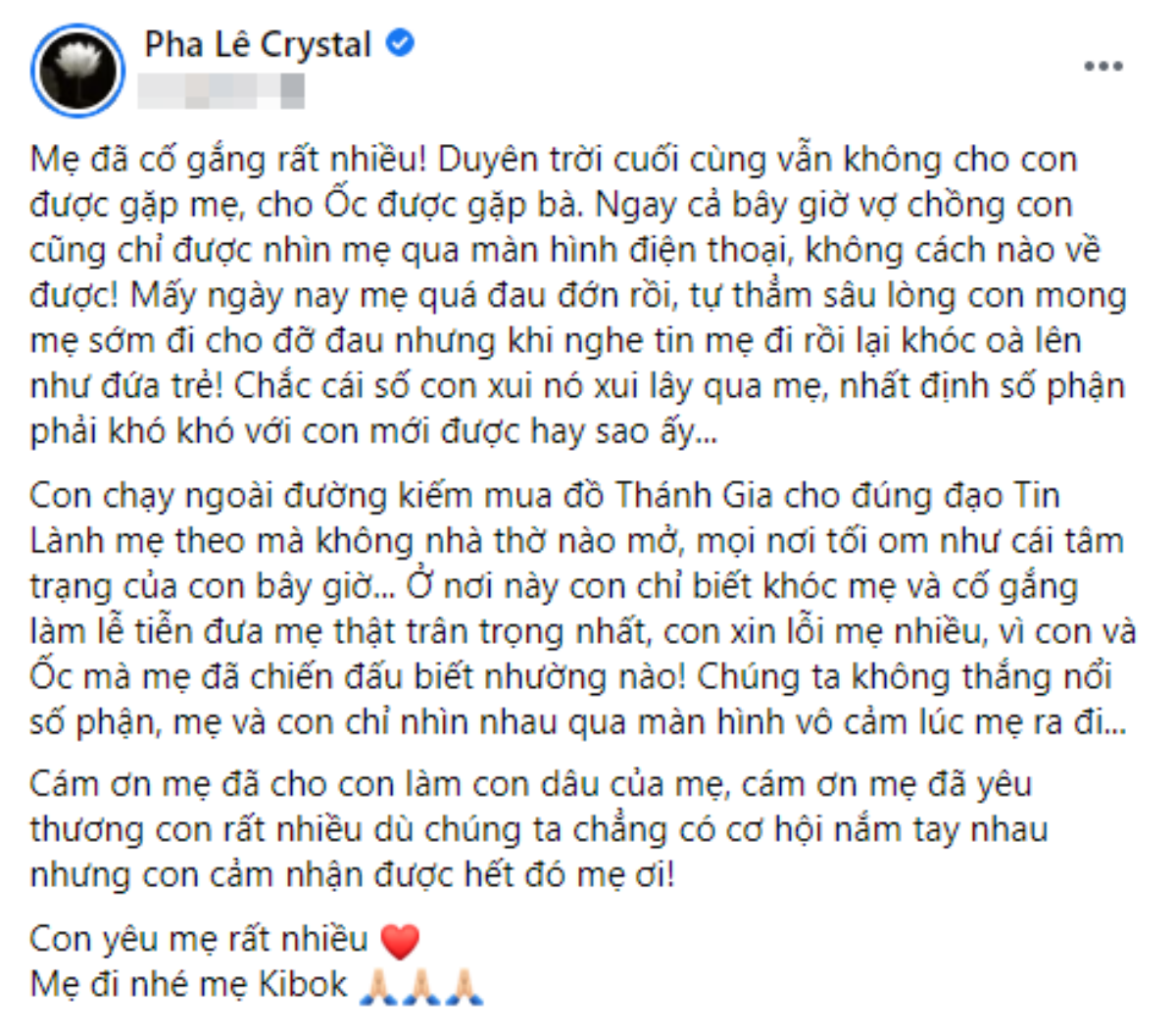 Hiếm có nàng dâu nào trân quý mẹ chồng như Pha Lê: 'Duyên trời cuối cùng vẫn không cho con được gặp mẹ' Ảnh 4