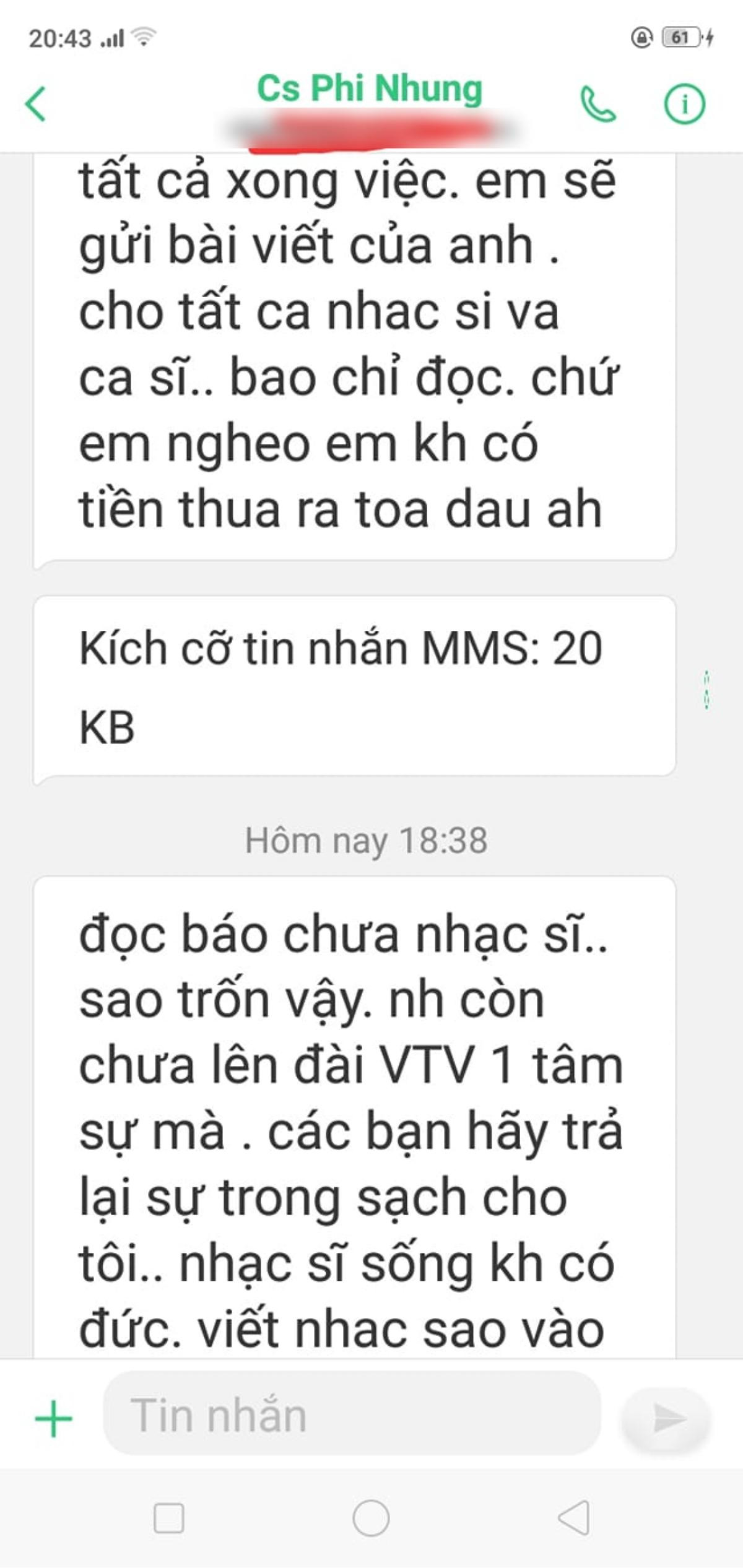 'Nhạc sĩ hit Lỡ Duyên' tung tin nhắn bị Phi Nhung uy hiếp: 'Sống không có đức viết nhạc sao vào' Ảnh 4