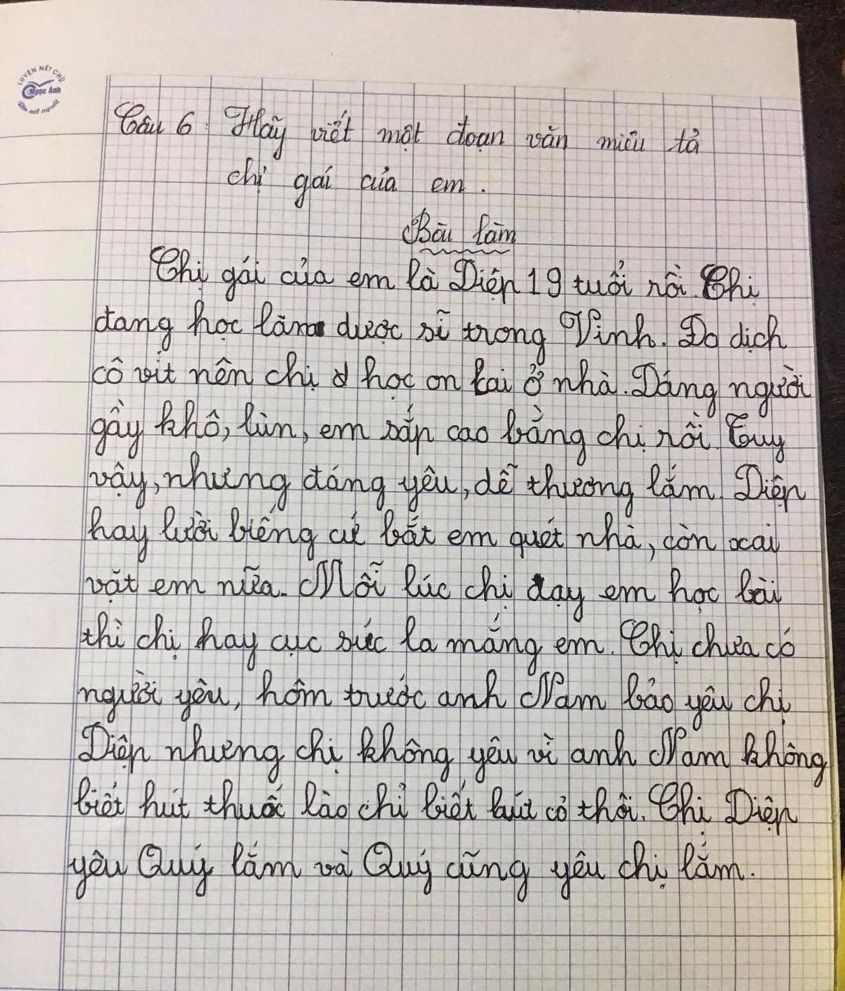 Cô bé tiểu học làm bài văn bóc 'phốt' chị gái: 'Chị cục súc, bắt em quét nhà còn hay sai vặt' Ảnh 2