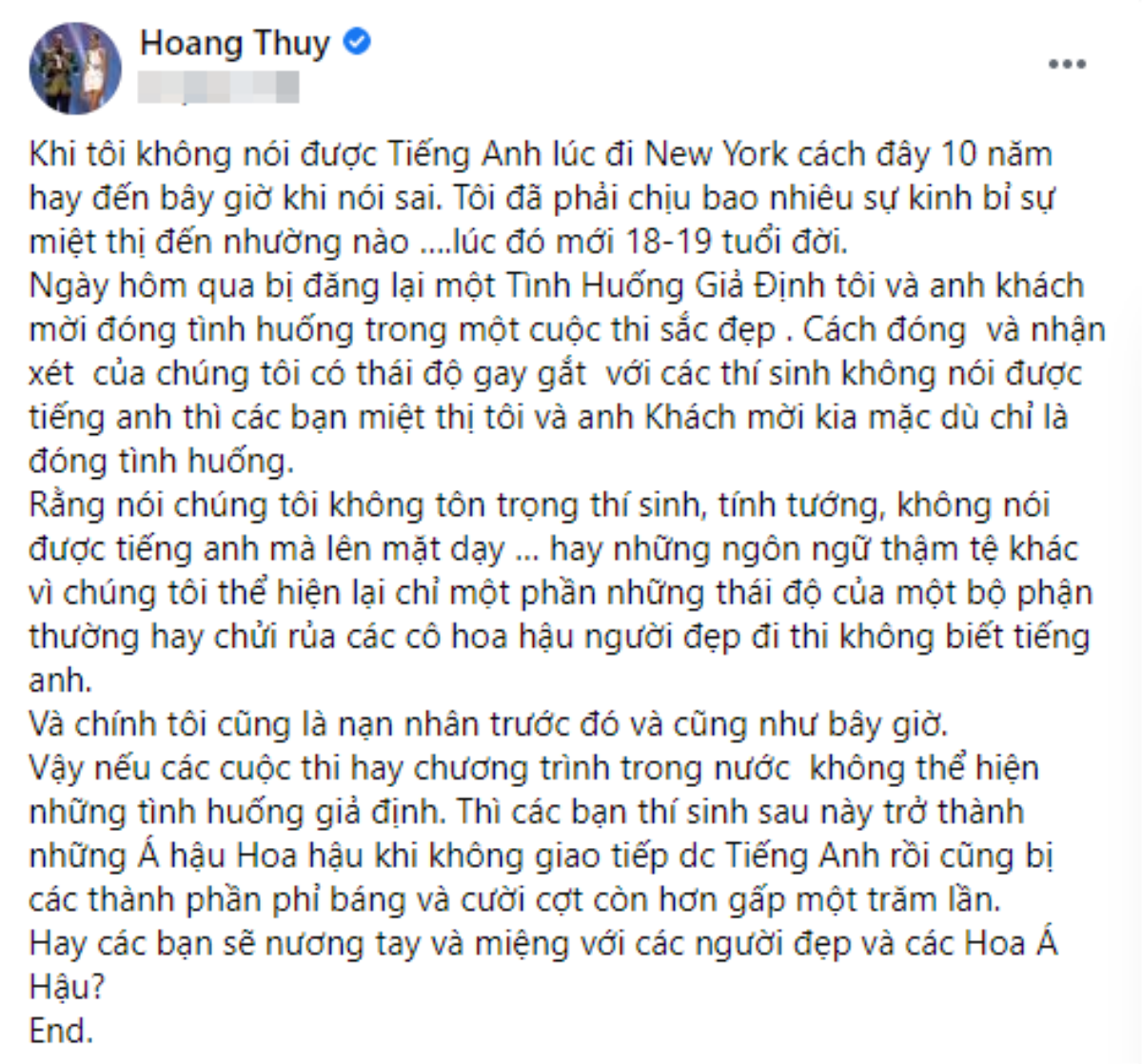 Hoàng Thùy 'phản pháo' dữ dội khi bị lục lại clip thị phạm tiếng Anh cho thí sinh: 'Tôi chỉ là nạn nhân' Ảnh 4