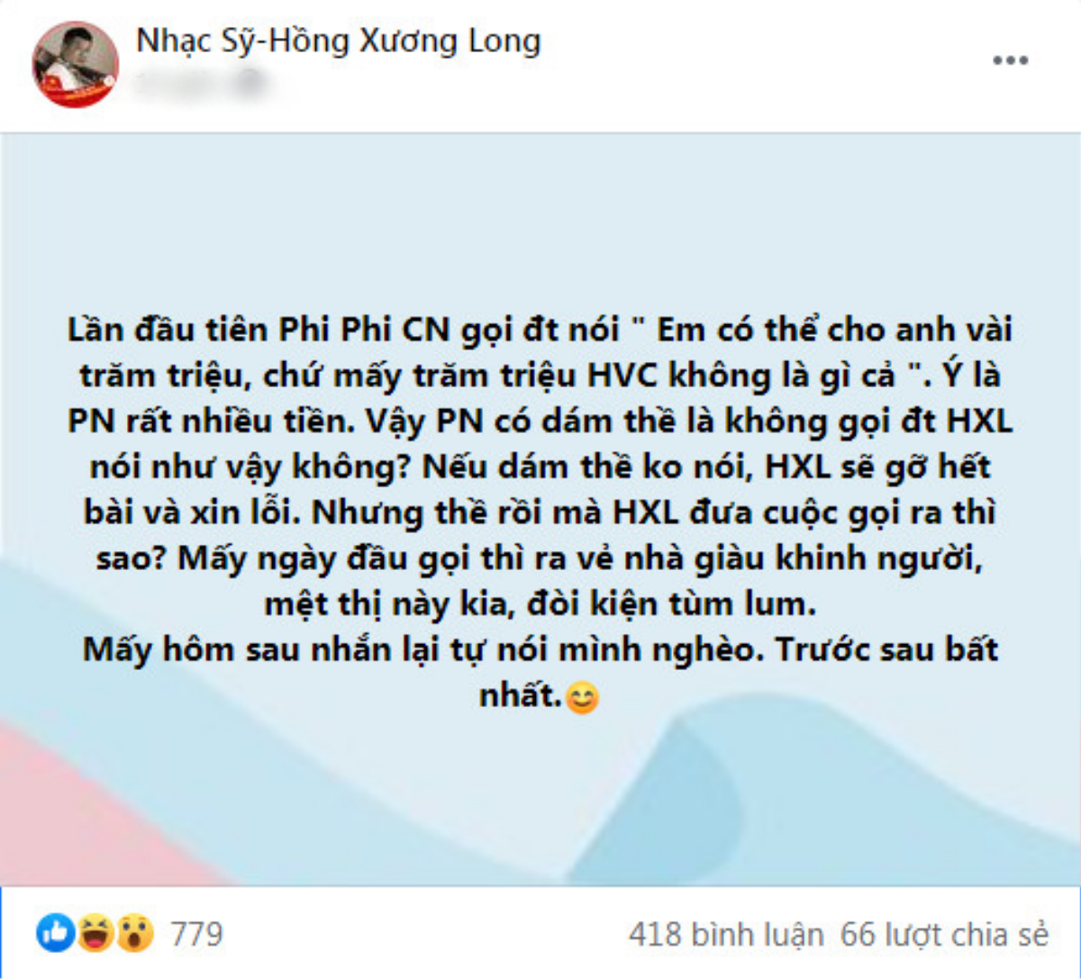 Nhạc sĩ Hồng Xương Long hứa gỡ hết bài đăng và xin lỗi công khai 'ca sĩ Phi Phi' nếu cô dám thề điều này Ảnh 1