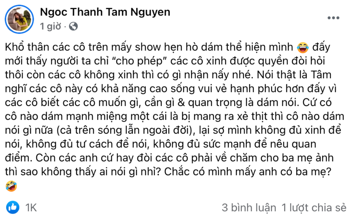 'Cháu gái Đàm Vĩnh Hưng' lên tiếng bênh vực nữ chính show hẹn hò Ảnh 3