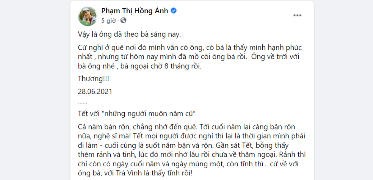 Sao Việt gửi lời chia buồn khi người thân diễn viên Hồng Ánh qua đời Ảnh 1