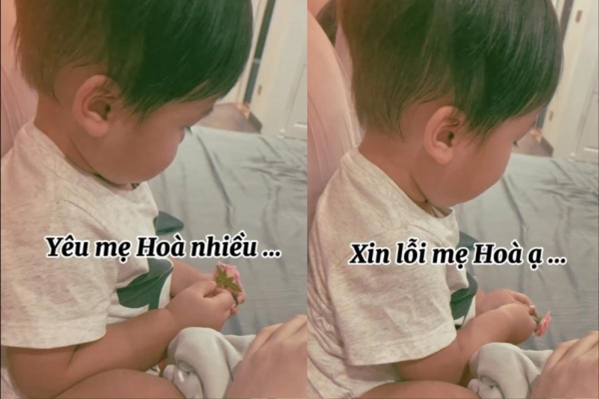 Ông xã vắng nhà, con trai khóc vì mọc răng khiến Hoà Minzy than mệt và hoang mang Ảnh 1