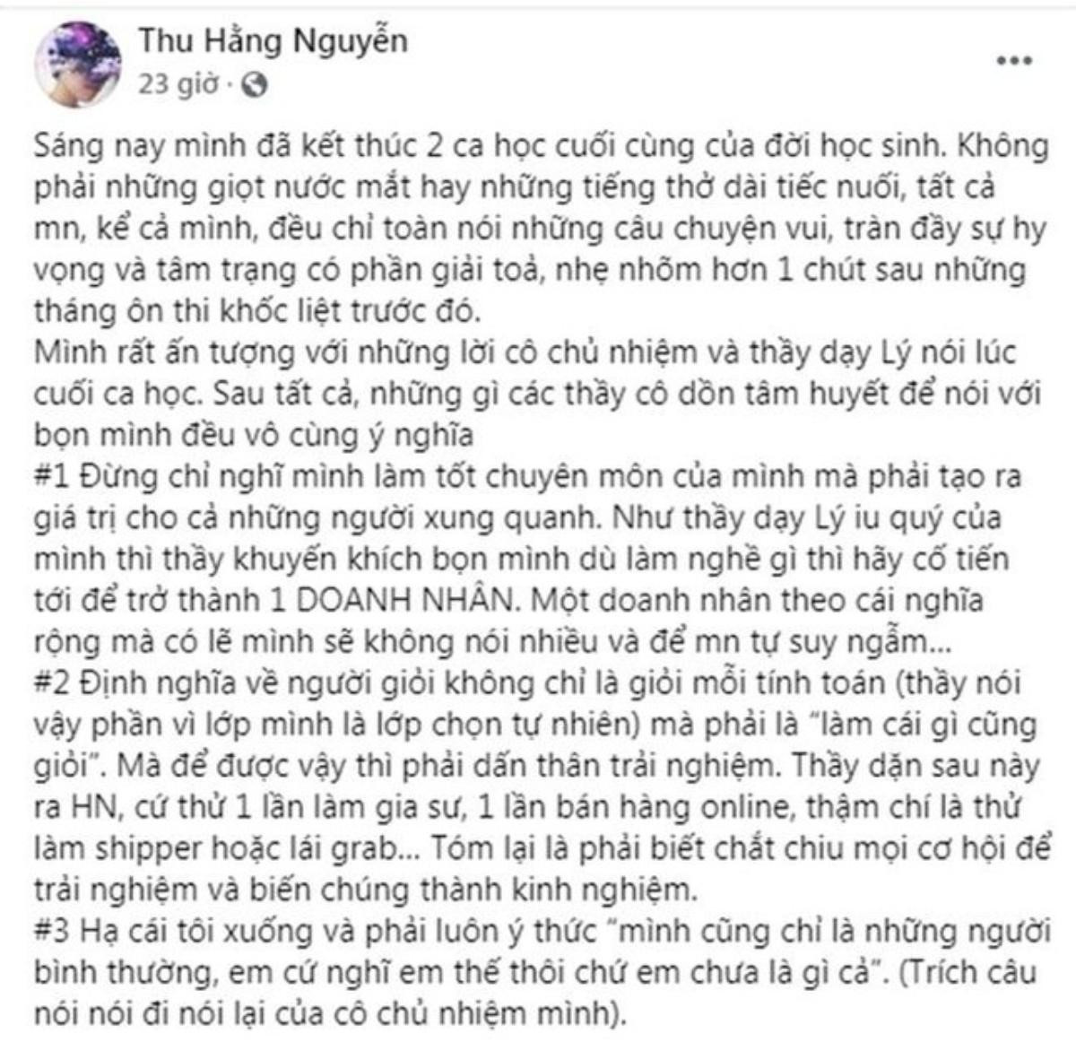 Kết thúc chuỗi ngày ôn thi khốc liệt, quán quân Olympia Nguyễn Thị Thu Hằng có những chia sẻ đầy ý nghĩa Ảnh 1