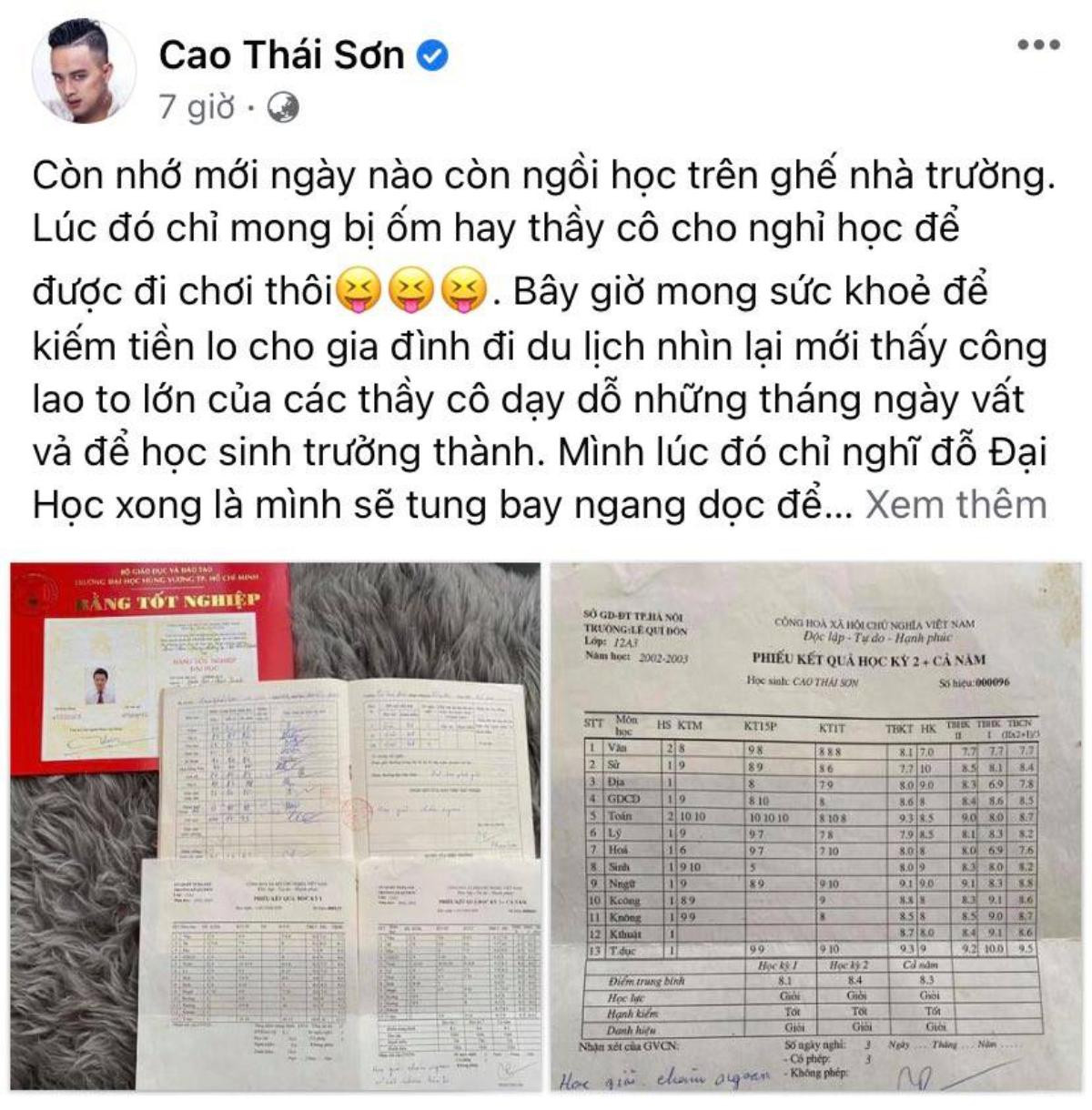 Cao Thái Sơn khoe thành tích học tập toàn điểm 8, 9 kèm lời phê giáo viên: 'Học giỏi, ngoan, có tiến bộ' Ảnh 2