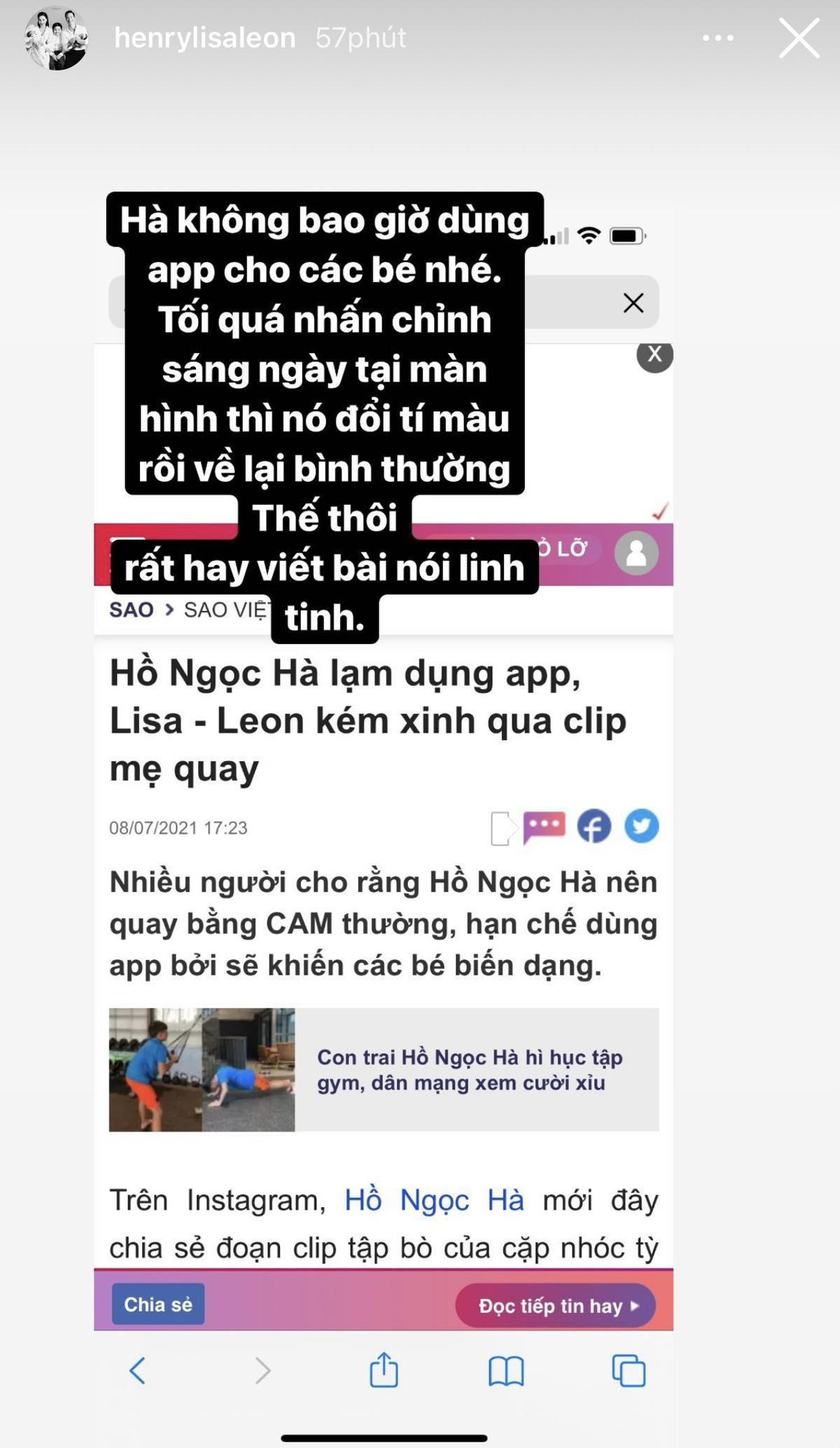 Hồ Ngọc Hà đáp trả gay gắt khi bị nói lạm dụng app làm Lisa và Leon 'biến dạng' kì lạ Ảnh 5