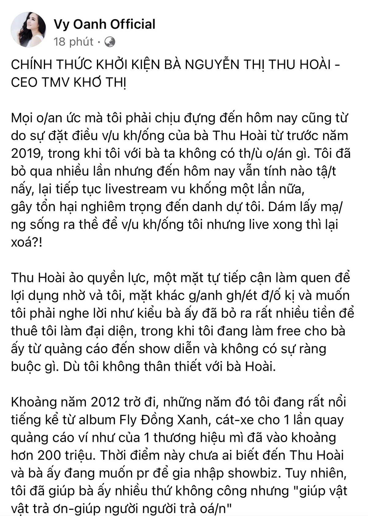 Vy Oanh chính thức khởi kiện Hoa hậu Thu Hoài: 'Giúp vật vật trả ơn, giúp người người trả oán' Ảnh 2