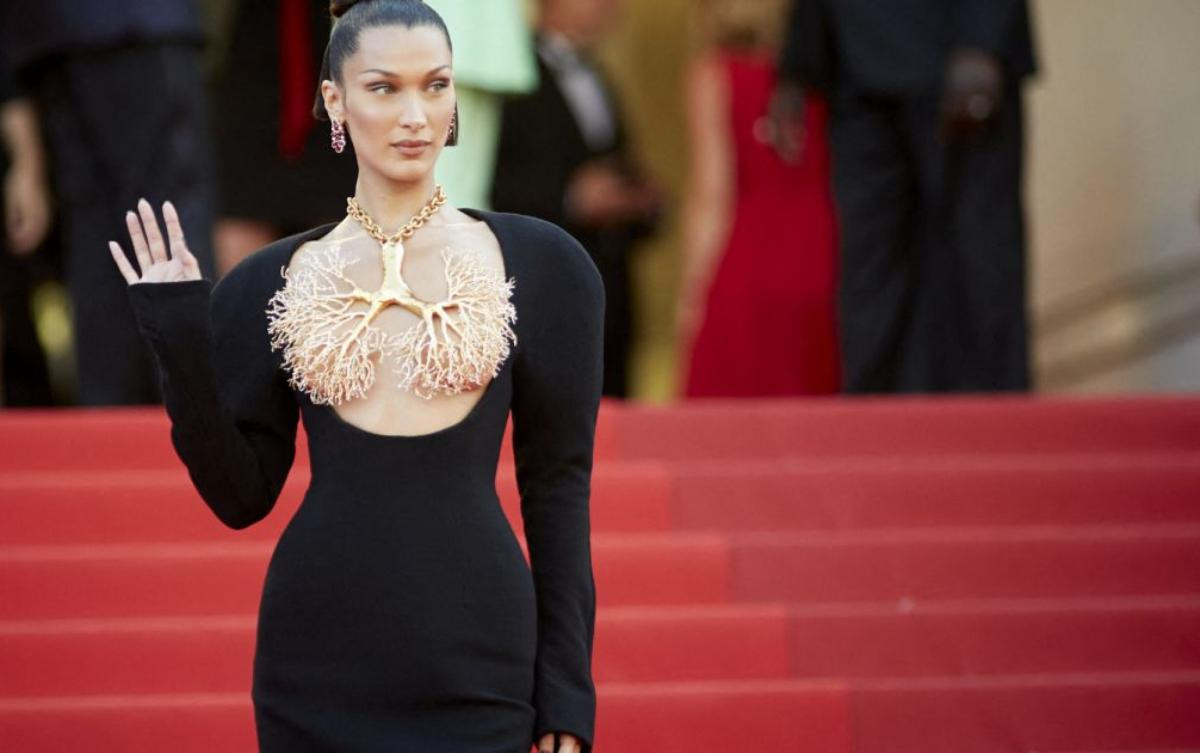 Bella Hadid thả rông vòng 1 hoàn toàn nhưng vòng cổ hình lá phổi mới là tâm điểm trên thảm đỏ Cannes Ảnh 1