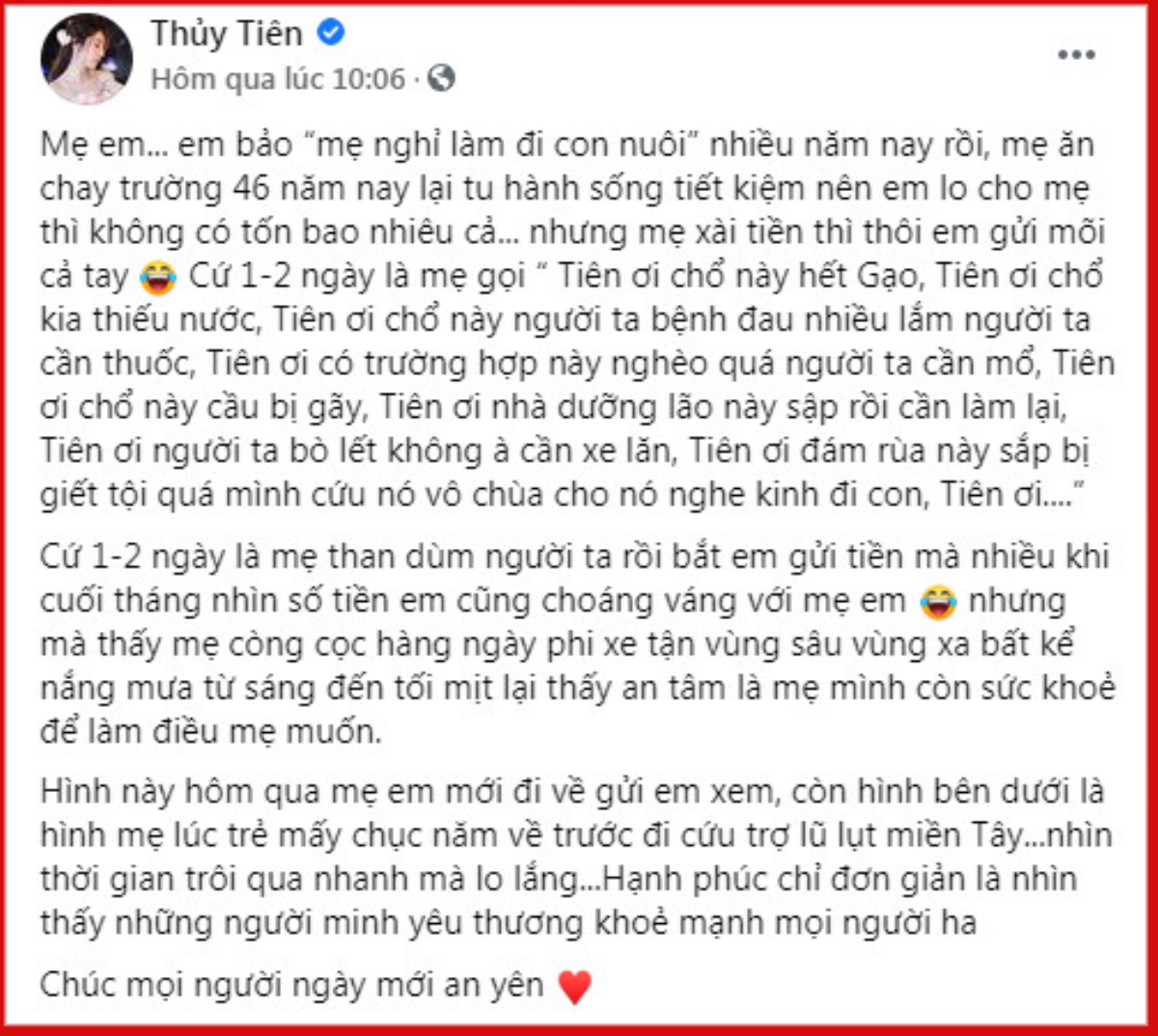 Giữa ồn ào mẹ ruột bị chỉ trích, Thủy Tiên đã có hành động này khiến fan 'nức lòng' Ảnh 1