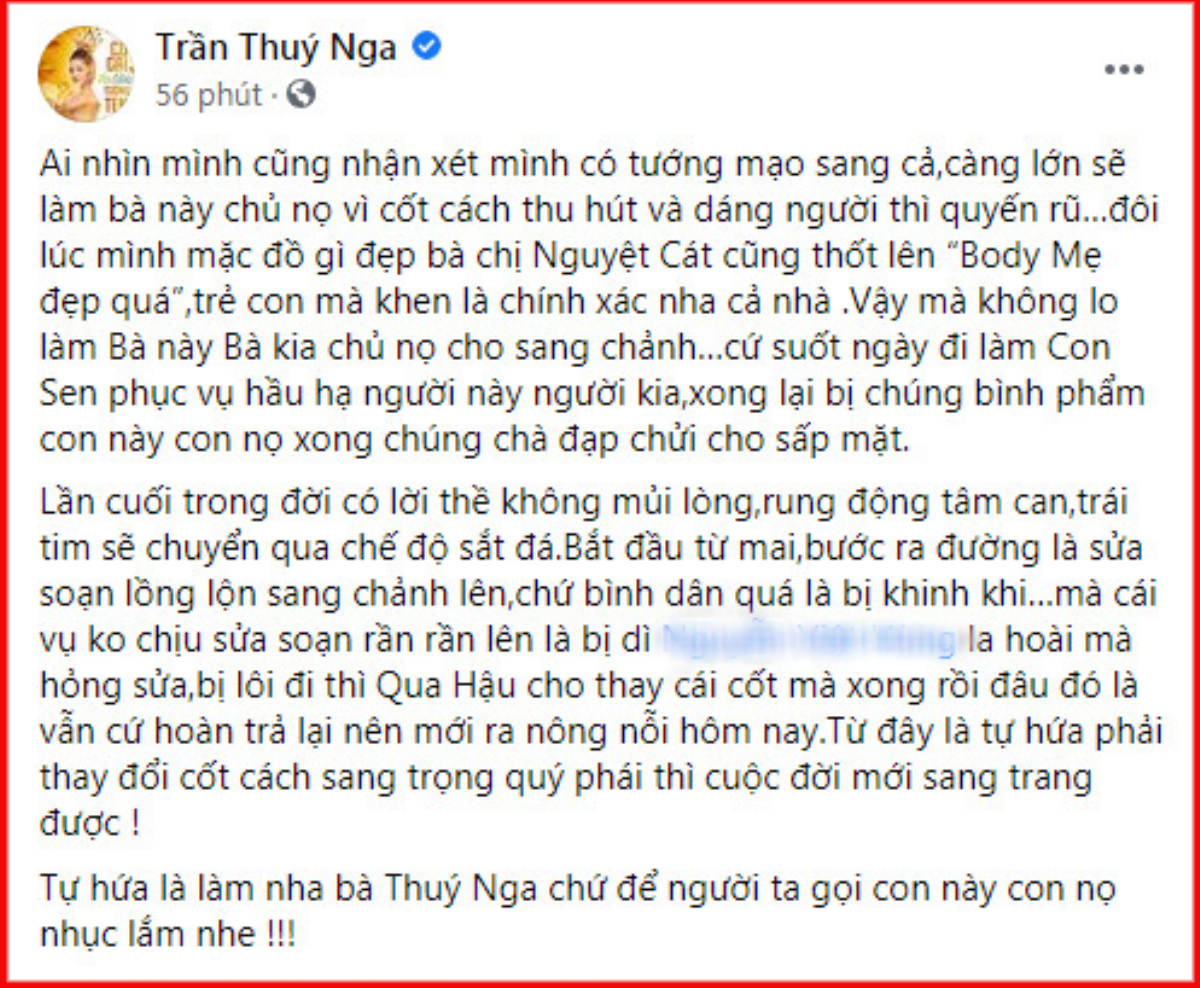 Thúy Nga thề với lòng sẽ 'sửa soạn lồng lộn' vì bị khinh khi là 'con sen hầu hạ người này người kia' Ảnh 2