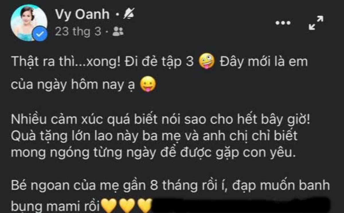 Status khoe bầu 8 tháng của Vy Oanh bỗng 'bốc hơi' sau khi bị dân mạng phát hiện ra điều bất thường Ảnh 4