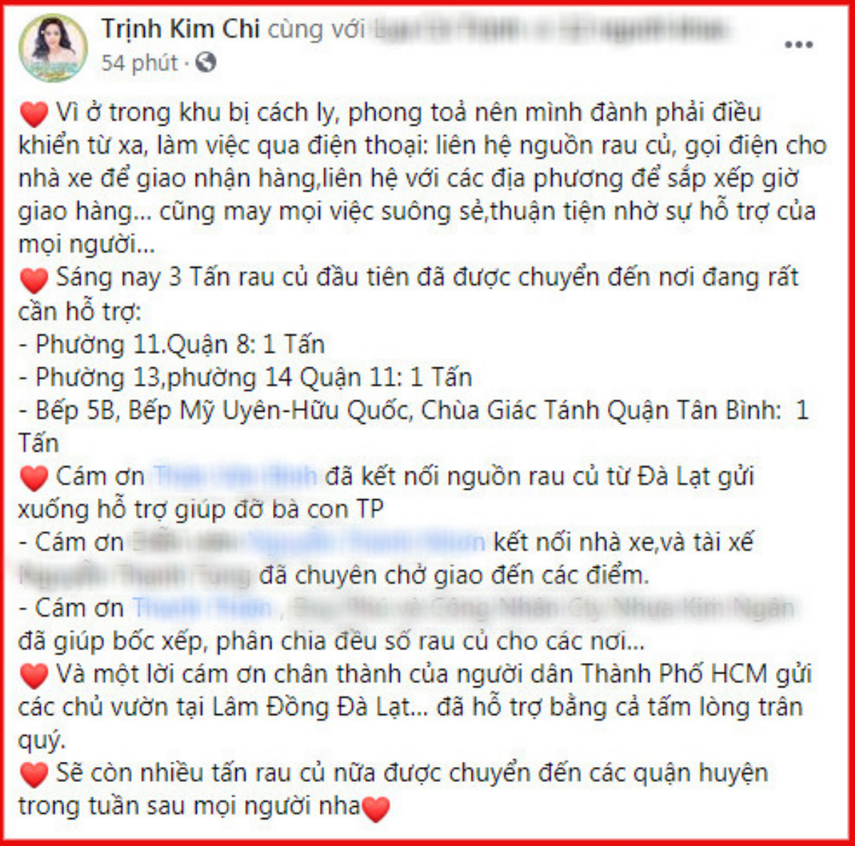 NSƯT Trịnh Kim Chi điều động 3 tấn rau củ ủng hộ những hoàn cảnh khó khăn trong mùa dịch Ảnh 1